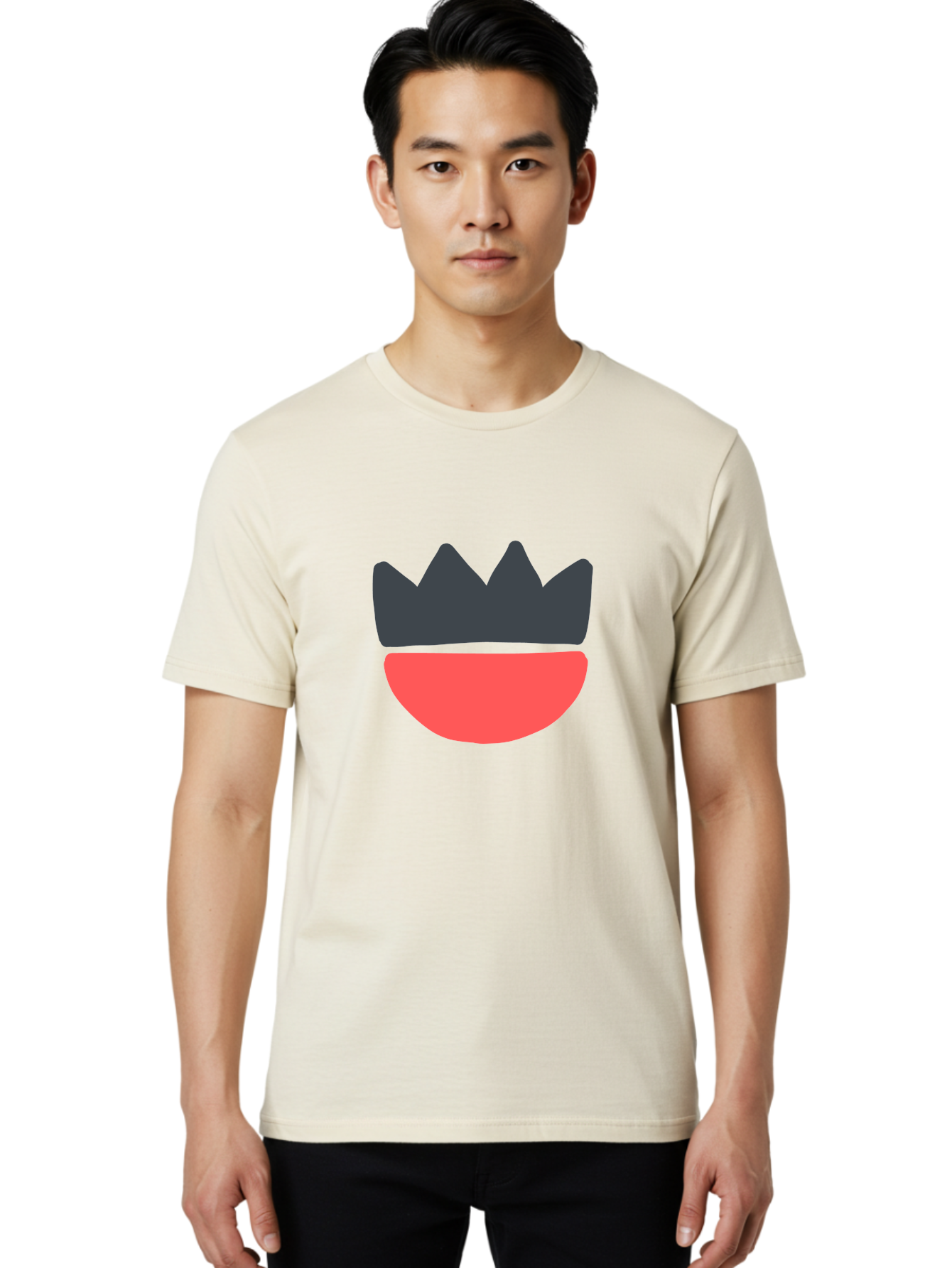 Crown-And-Smile Men'S Graphic Tee, 100% Cotton, Comfortable Casual Summer Wear, Machine Washable, Simple Crown Design, Red Smile, Minimalist Illustration, Monarch Symbol, Royal Emblem, Happy Face, Graphic Icon Aab682