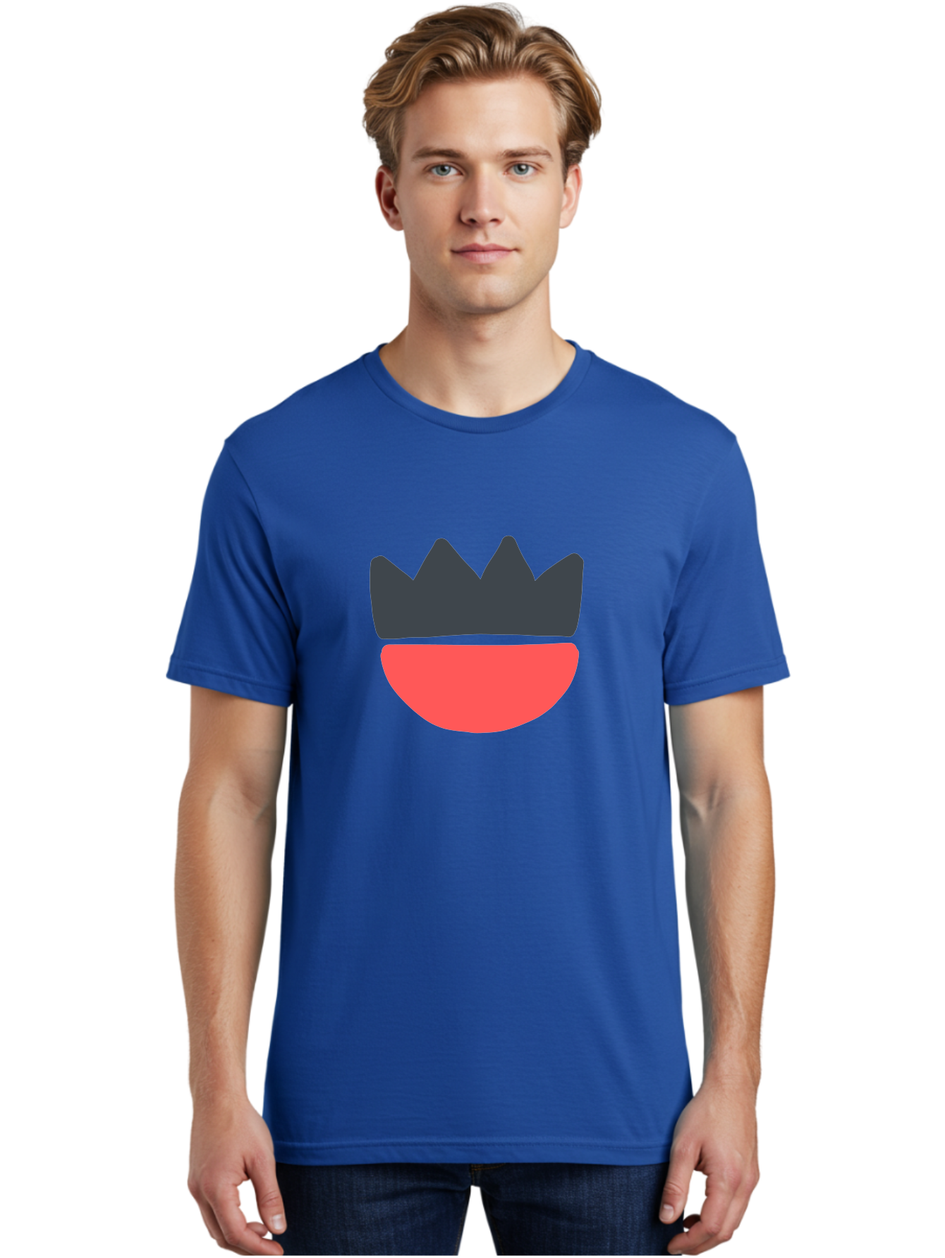 Crown-And-Smile Men'S Graphic Tee, 100% Cotton, Comfortable Casual Summer Wear, Machine Washable, Simple Crown Design, Red Smile, Minimalist Illustration, Monarch Symbol, Royal Emblem, Happy Face, Graphic Icon Aab682