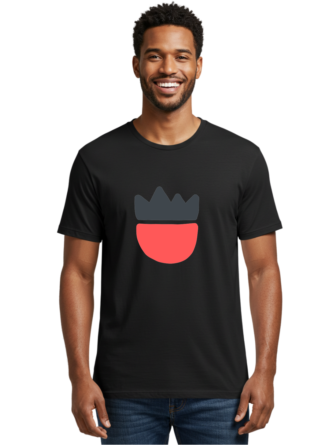 Crown-Icon Men'S Graphic Tee, 100% Cotton, Comfortable Casual Summer Wear, Machine Washable, Crown Icon, Bowl Symbol, Red And Black Graphic, Minimalist Design, Simple Shapes, Modern Illustration, Abstract Art, Digital Graphic Aab683