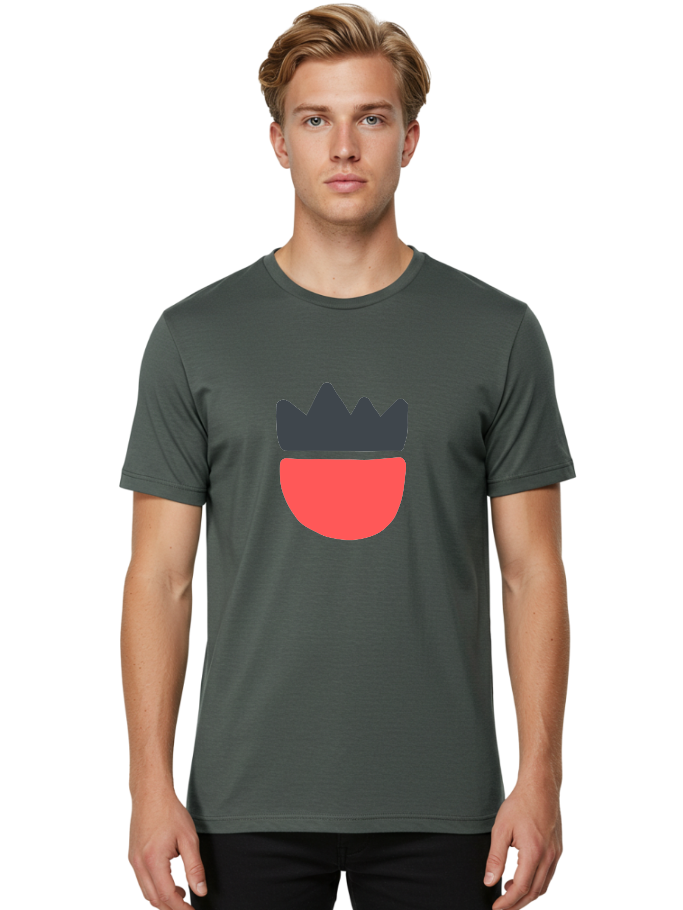 Crown-Icon Men'S Graphic Tee, 100% Cotton, Comfortable Casual Summer Wear, Machine Washable, Crown Icon, Bowl Symbol, Red And Black Graphic, Minimalist Design, Simple Shapes, Modern Illustration, Abstract Art, Digital Graphic Aab683