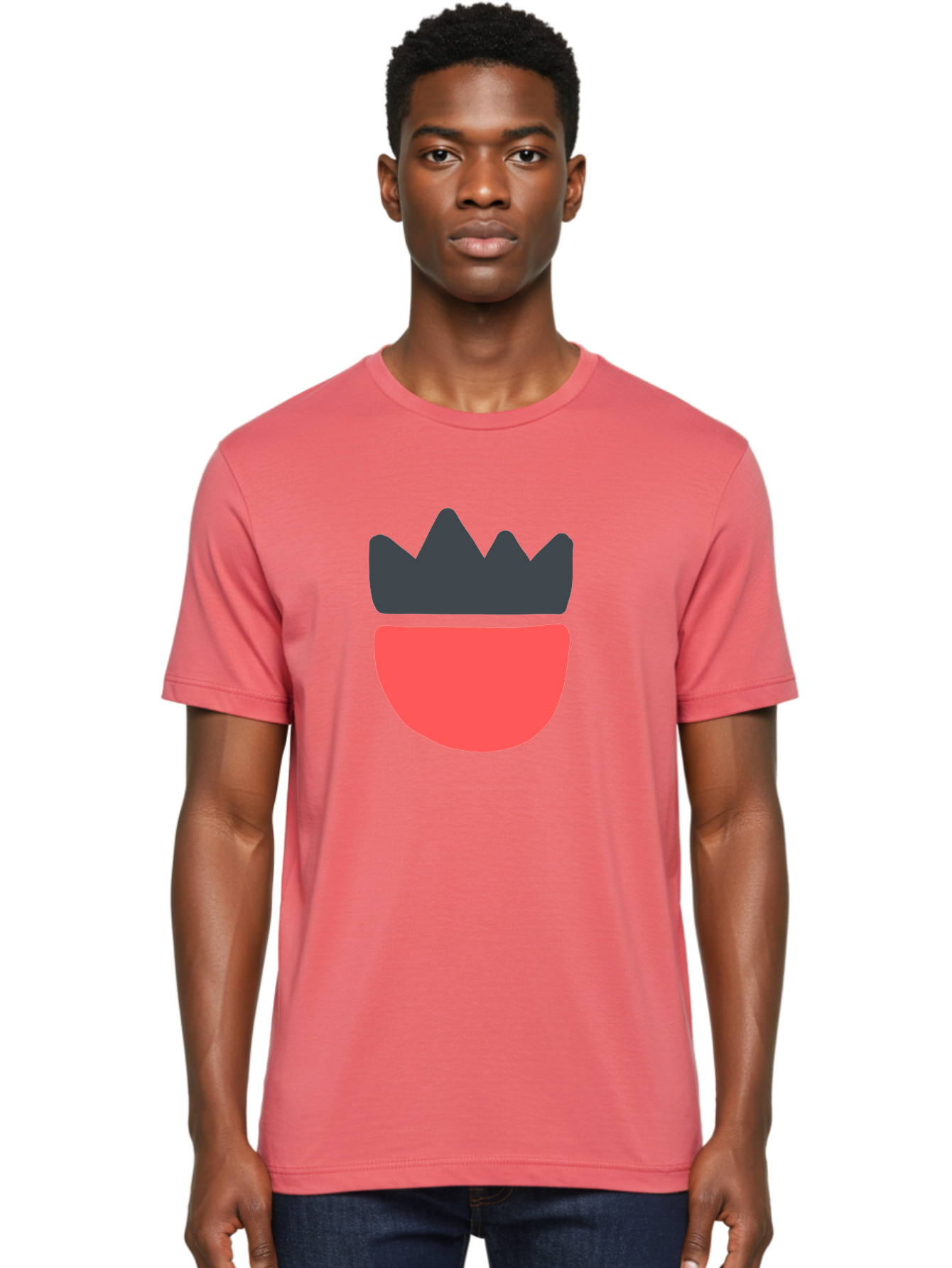 Crown-Icon Men'S Graphic Tee, 100% Cotton, Comfortable Casual Summer Wear, Machine Washable, Crown Icon, Bowl Symbol, Red And Black Graphic, Minimalist Design, Simple Shapes, Modern Illustration, Abstract Art, Digital Graphic Aab683