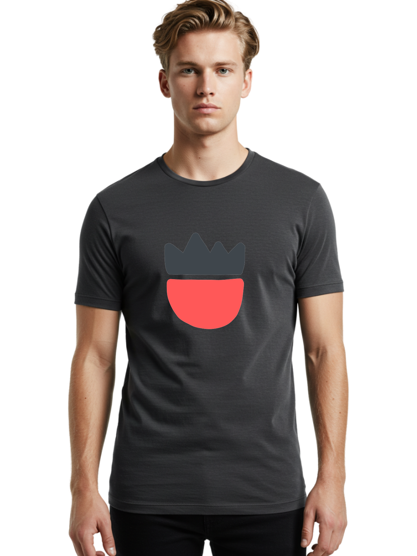 Crown-Icon Men'S Graphic Tee, 100% Cotton, Comfortable Casual Summer Wear, Machine Washable, Crown Icon, Bowl Symbol, Red And Black Graphic, Minimalist Design, Simple Shapes, Modern Illustration, Abstract Art, Digital Graphic Aab683