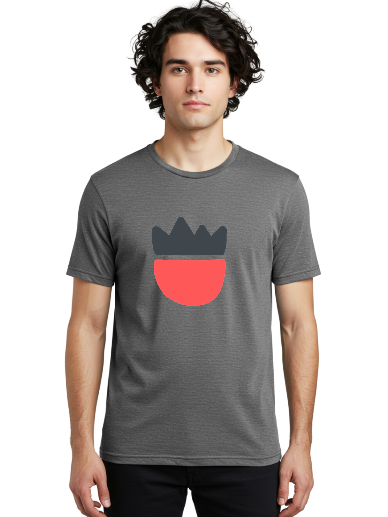 Crown-Icon Men'S Graphic Tee, 100% Cotton, Comfortable Casual Summer Wear, Machine Washable, Crown Icon, Bowl Symbol, Red And Black Graphic, Minimalist Design, Simple Shapes, Modern Illustration, Abstract Art, Digital Graphic Aab683