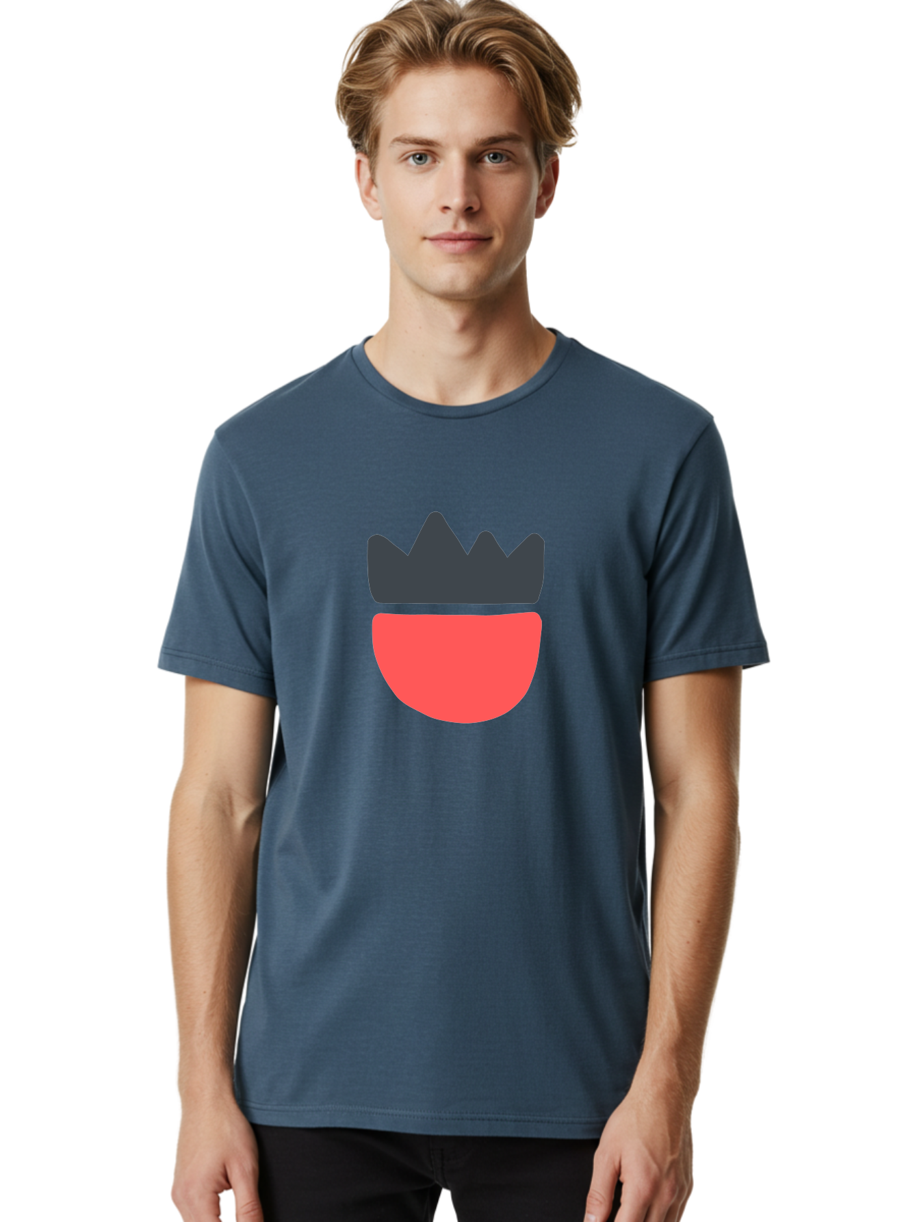 Crown-Icon Men'S Graphic Tee, 100% Cotton, Comfortable Casual Summer Wear, Machine Washable, Crown Icon, Bowl Symbol, Red And Black Graphic, Minimalist Design, Simple Shapes, Modern Illustration, Abstract Art, Digital Graphic Aab683