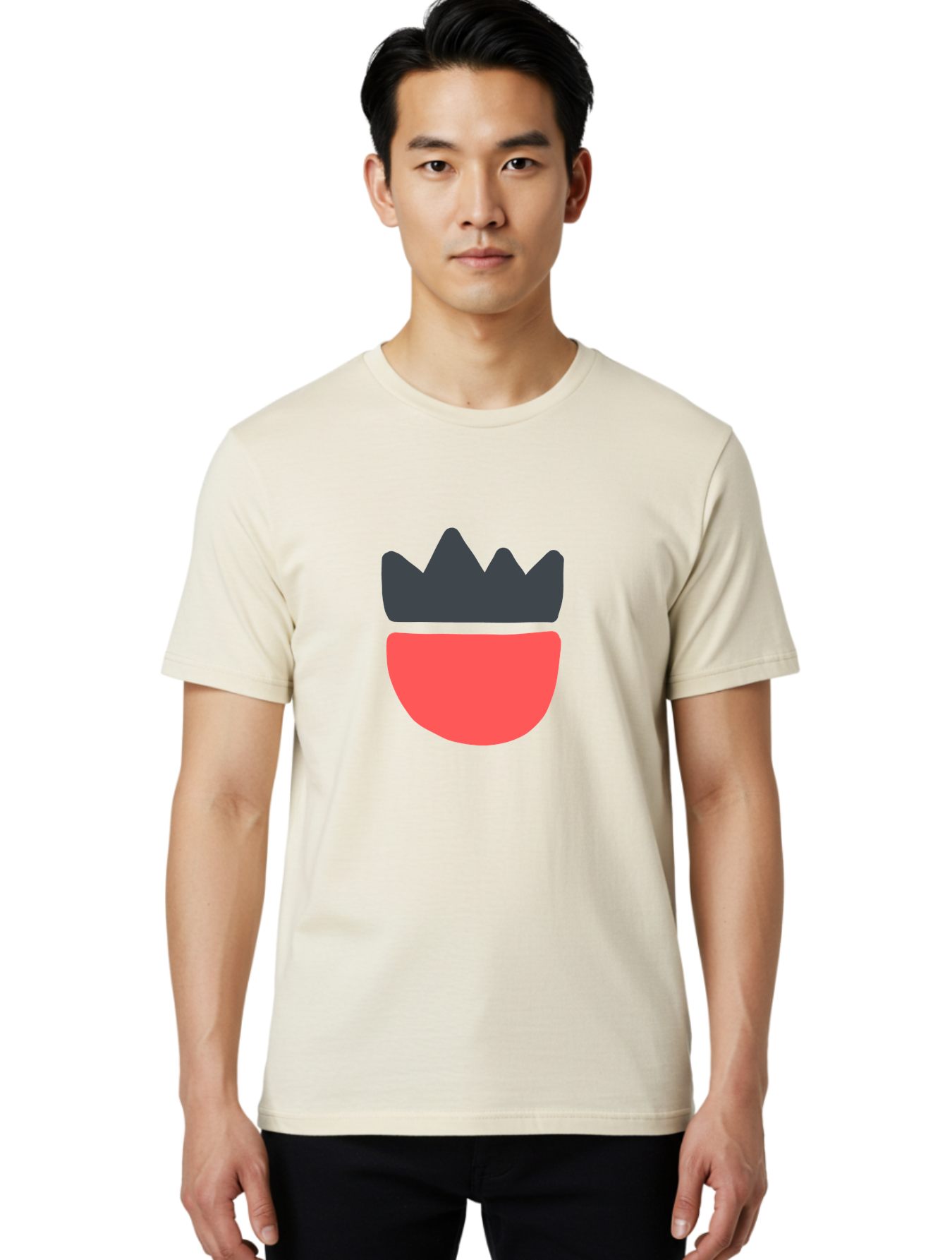 Crown-Icon Men'S Graphic Tee, 100% Cotton, Comfortable Casual Summer Wear, Machine Washable, Crown Icon, Bowl Symbol, Red And Black Graphic, Minimalist Design, Simple Shapes, Modern Illustration, Abstract Art, Digital Graphic Aab683