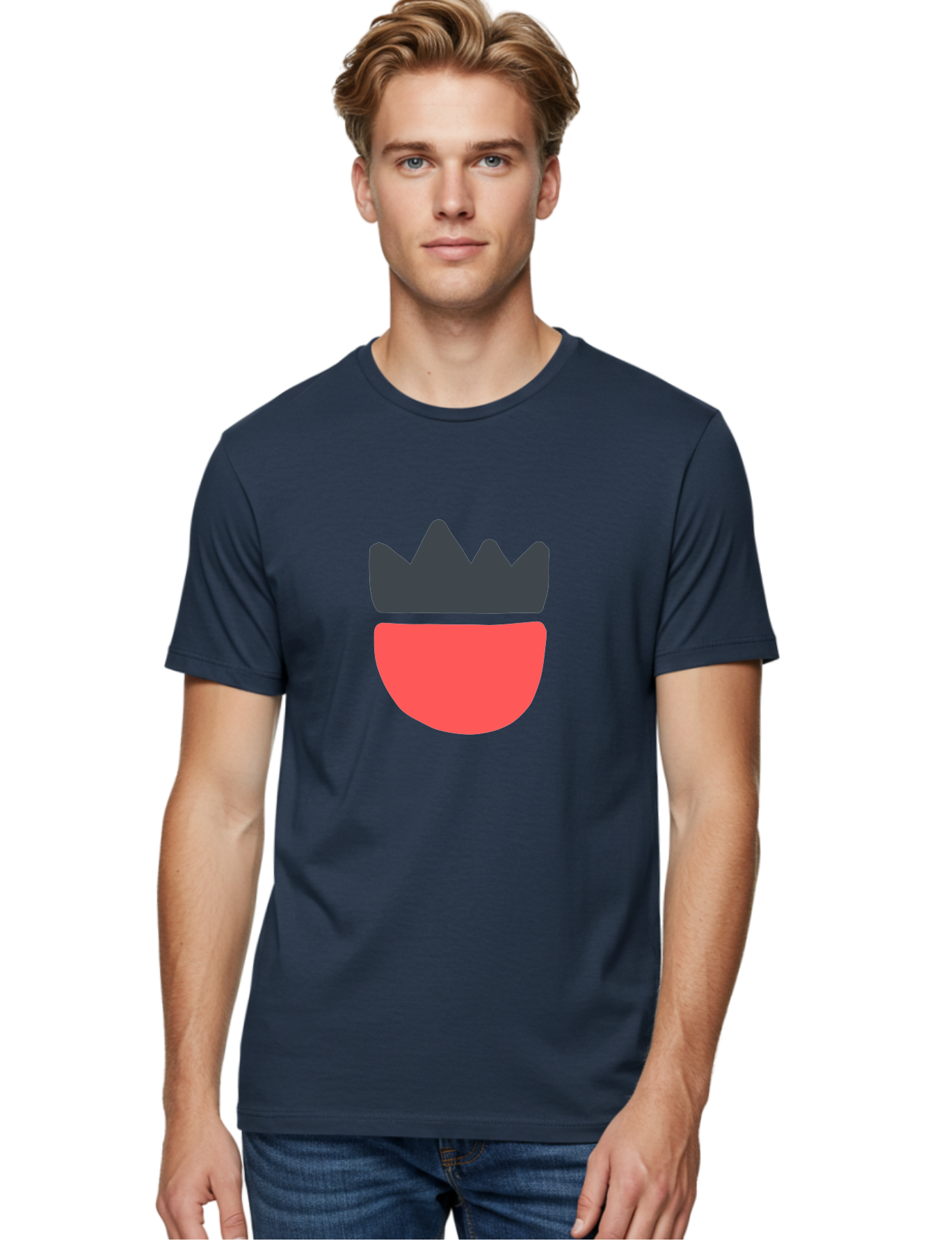 Crown-Icon Men'S Graphic Tee, 100% Cotton, Comfortable Casual Summer Wear, Machine Washable, Crown Icon, Bowl Symbol, Red And Black Graphic, Minimalist Design, Simple Shapes, Modern Illustration, Abstract Art, Digital Graphic Aab683