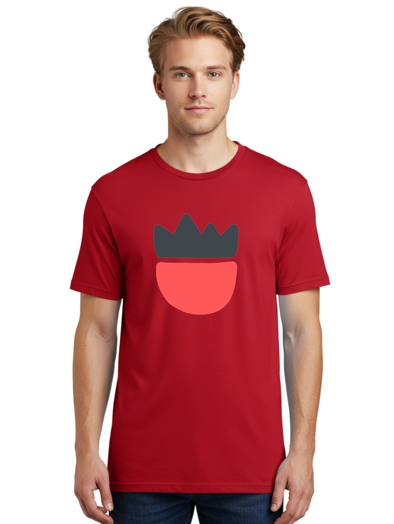 Crown-Icon Men'S Graphic Tee, 100% Cotton, Comfortable Casual Summer Wear, Machine Washable, Crown Icon, Bowl Symbol, Red And Black Graphic, Minimalist Design, Simple Shapes, Modern Illustration, Abstract Art, Digital Graphic Aab683