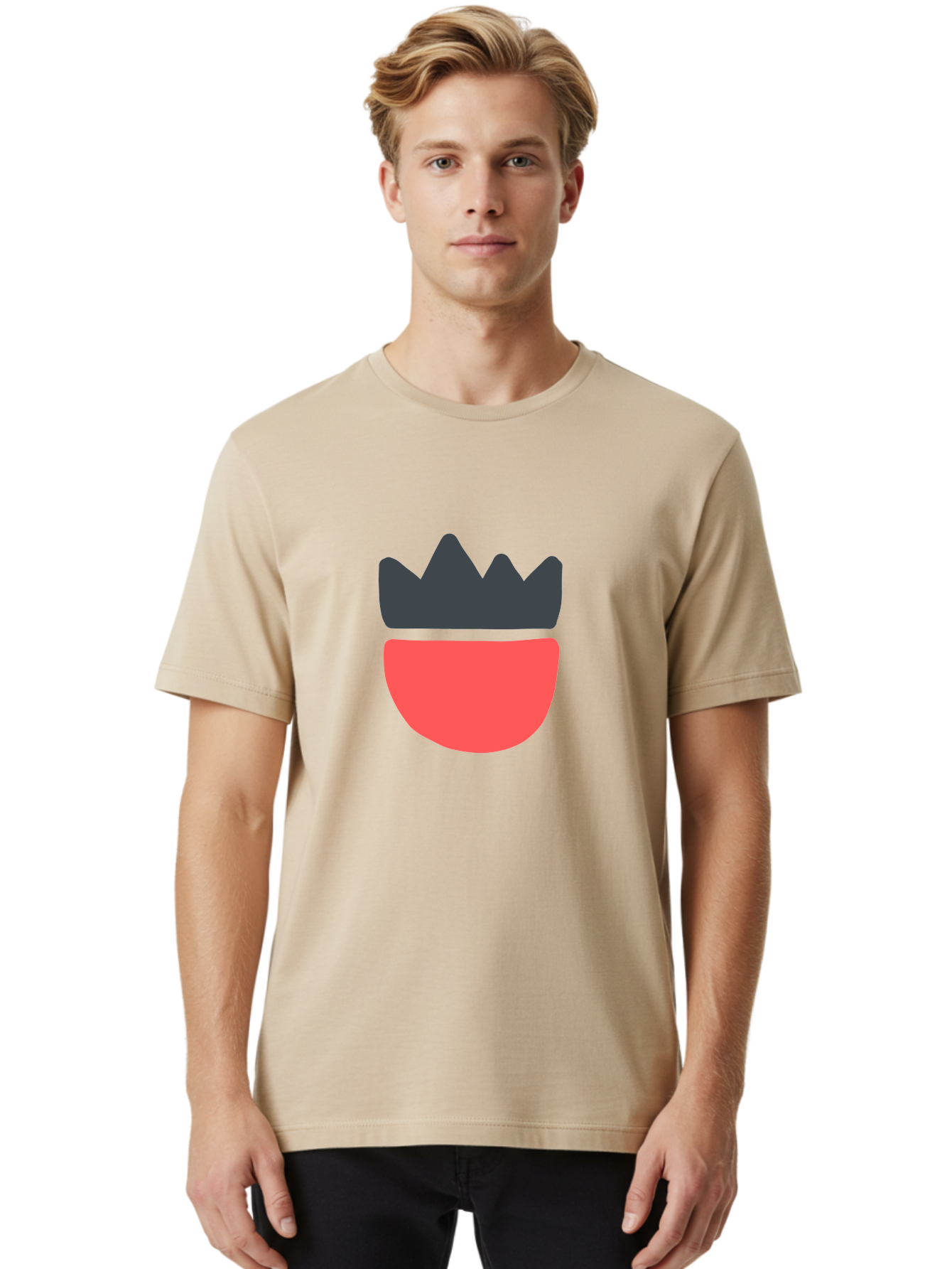 Crown-Icon Men'S Graphic Tee, 100% Cotton, Comfortable Casual Summer Wear, Machine Washable, Crown Icon, Bowl Symbol, Red And Black Graphic, Minimalist Design, Simple Shapes, Modern Illustration, Abstract Art, Digital Graphic Aab683