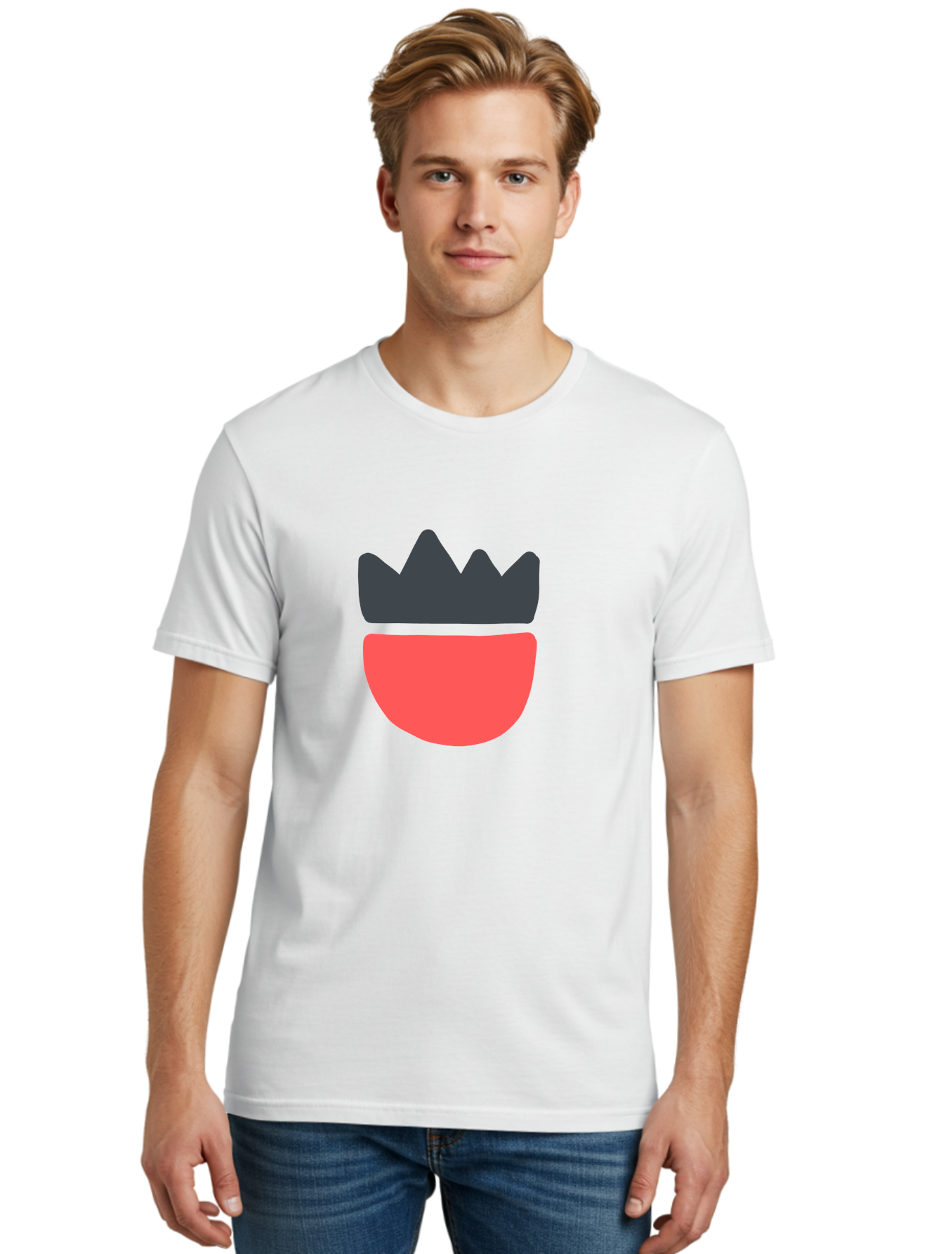 Crown-Icon Men'S Graphic Tee, 100% Cotton, Comfortable Casual Summer Wear, Machine Washable, Crown Icon, Bowl Symbol, Red And Black Graphic, Minimalist Design, Simple Shapes, Modern Illustration, Abstract Art, Digital Graphic Aab683