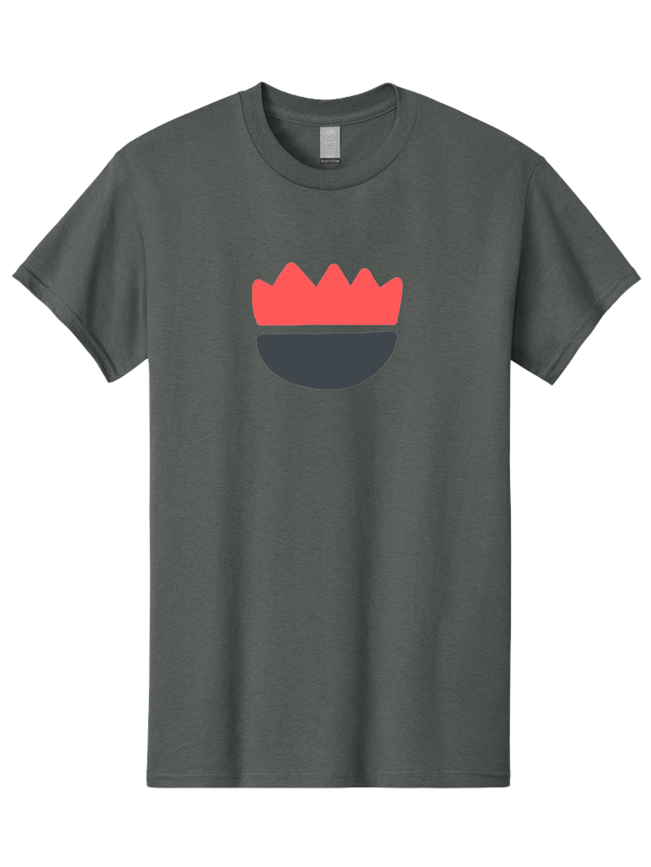 Crown-Smiley Men'S Graphic Tee, 100% Cotton, Comfortable Casual Summer Wear, Machine Washable, Coral Crown, Dark Grey Bowl, Minimalist Design, Simple Shapes, Modern Aesthetic, Bold Colors Aab684