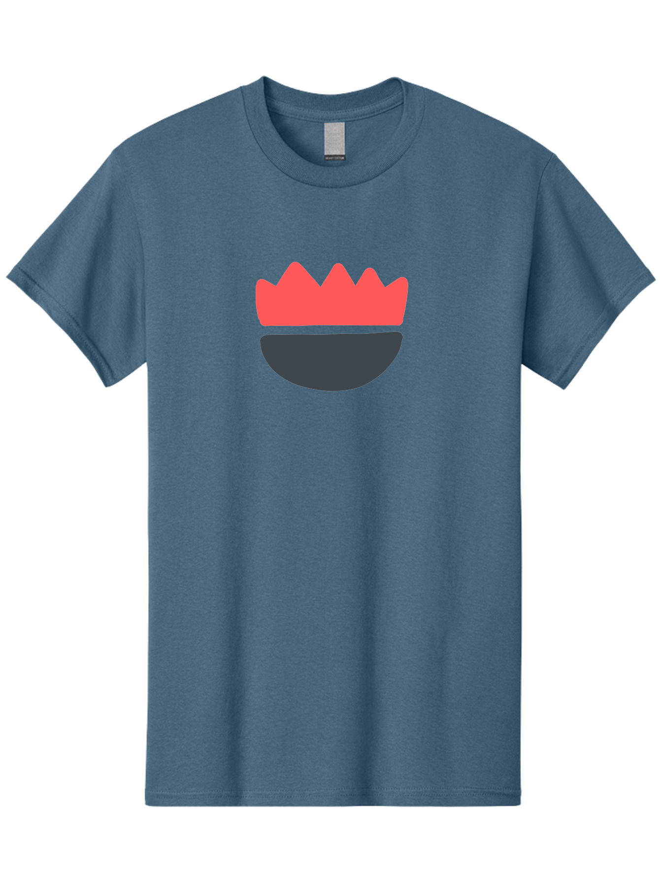 Crown-Smiley Men'S Graphic Tee, 100% Cotton, Comfortable Casual Summer Wear, Machine Washable, Coral Crown, Dark Grey Bowl, Minimalist Design, Simple Shapes, Modern Aesthetic, Bold Colors Aab684