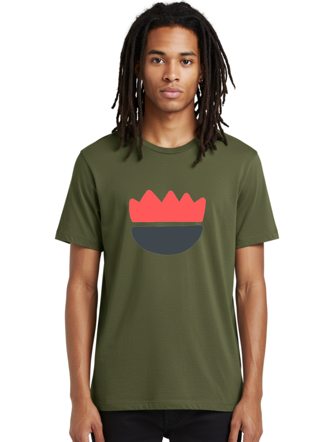 Crown-Smiley Men'S Graphic Tee, 100% Cotton, Comfortable Casual Summer Wear, Machine Washable, Coral Crown, Dark Grey Bowl, Minimalist Design, Simple Shapes, Modern Aesthetic, Bold Colors Aab684