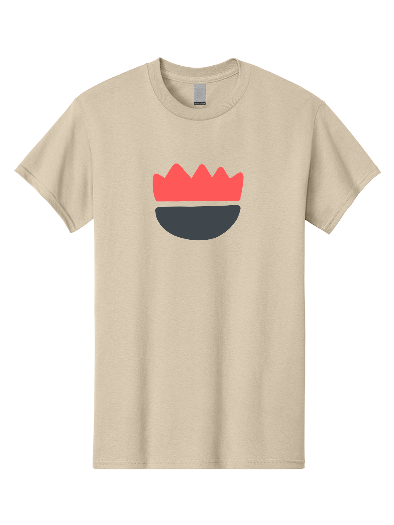 Crown-Smiley Men'S Graphic Tee, 100% Cotton, Comfortable Casual Summer Wear, Machine Washable, Coral Crown, Dark Grey Bowl, Minimalist Design, Simple Shapes, Modern Aesthetic, Bold Colors Aab684
