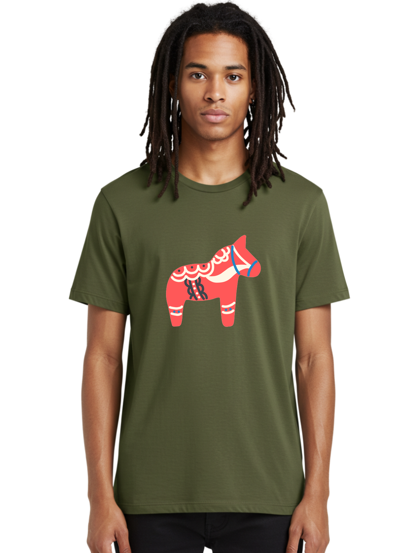 Dala-Horse-1 Men'S Graphic Tee, 100% Cotton, Comfortable Casual Summer Wear, Machine Washable, Traditional Swedish Dala Horse, Red Horse, White And Blue Accents, Folk Art Design, Cultural Heritage, Scandinavian Symbol, Wooden Horse, Aab686