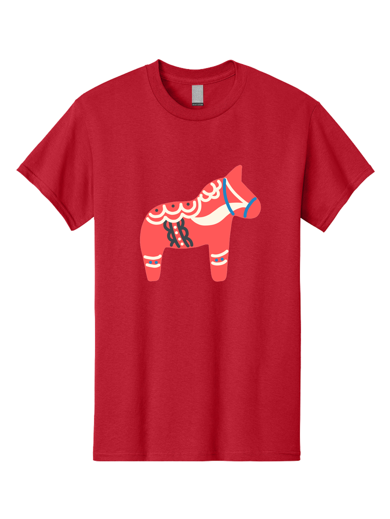Dala-Horse-1 Men'S Graphic Tee, 100% Cotton, Comfortable Casual Summer Wear, Machine Washable, Traditional Swedish Dala Horse, Red Horse, White And Blue Accents, Folk Art Design, Cultural Heritage, Scandinavian Symbol, Wooden Horse, Aab686