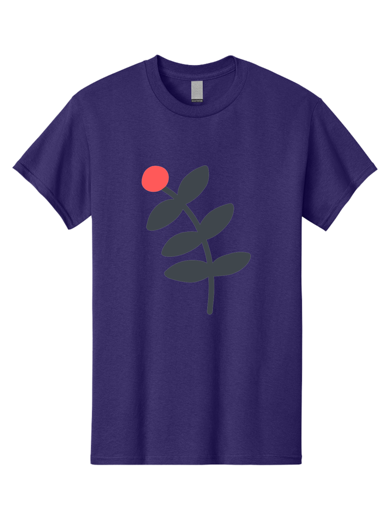 Dark-Purple-Leaves-With-Red-Berry Men'S Graphic Tee, 100% Cotton, Comfortable Casual Summer Wear, Machine Washable, Red Berry, Dark Leaves, Simple Graphic, Minimalist Design, Floral Illustration, Botanical Art, Modern Style, Bold Colors Aab689