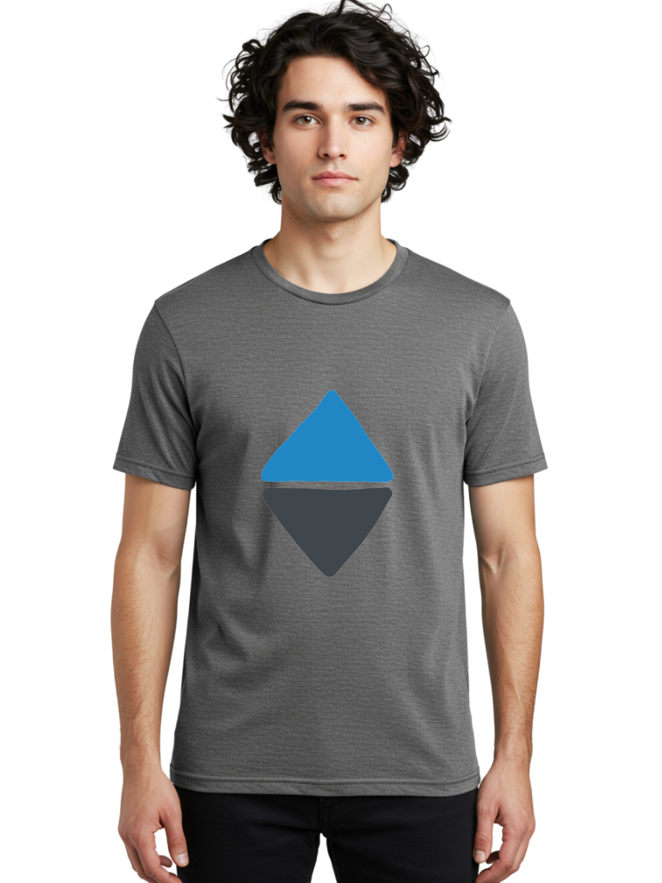 Diamond-Logo Men'S Graphic Tee, 100% Cotton, Comfortable Casual Summer Wear, Machine Washable, Ethereum Logo, Diamond Shape, Blue And Black, Cryptocurrency Symbol, Blockchain Icon, Digital Currency, Modern Design, Abstract Shape, Aab690