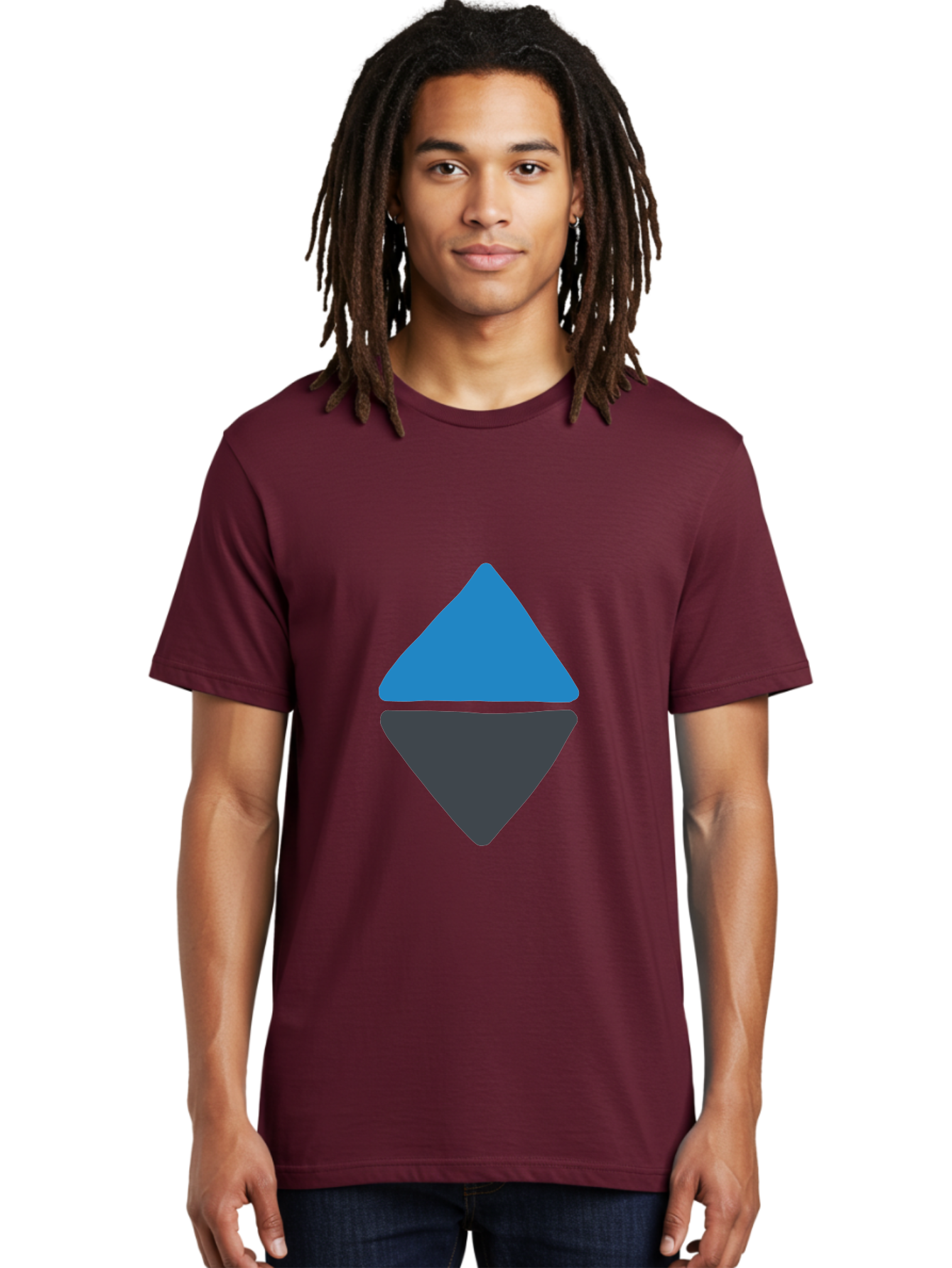 Diamond-Logo Men'S Graphic Tee, 100% Cotton, Comfortable Casual Summer Wear, Machine Washable, Ethereum Logo, Diamond Shape, Blue And Black, Cryptocurrency Symbol, Blockchain Icon, Digital Currency, Modern Design, Abstract Shape, Aab690