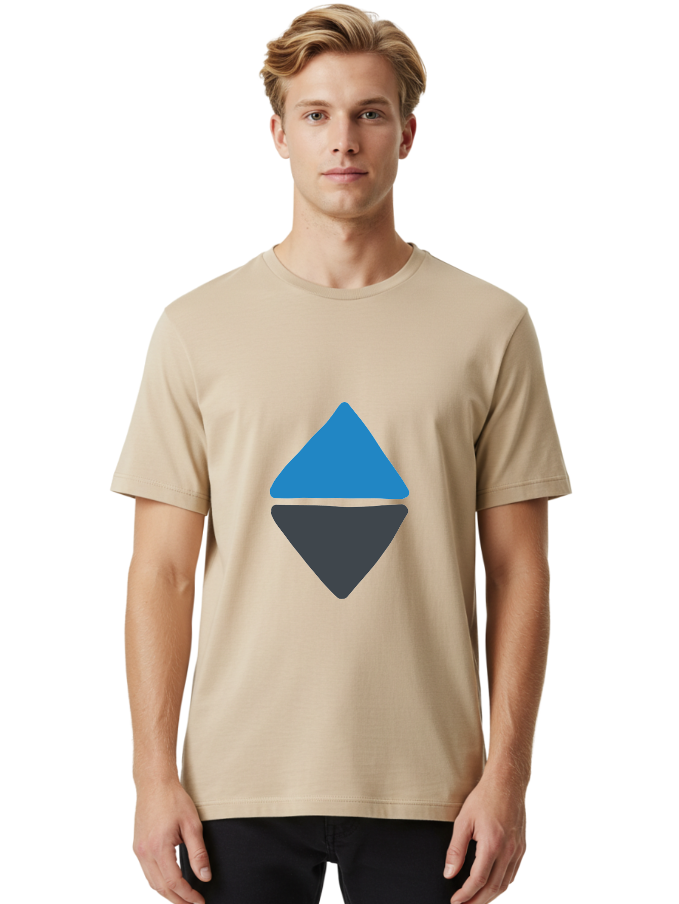 Diamond-Logo Men'S Graphic Tee, 100% Cotton, Comfortable Casual Summer Wear, Machine Washable, Ethereum Logo, Diamond Shape, Blue And Black, Cryptocurrency Symbol, Blockchain Icon, Digital Currency, Modern Design, Abstract Shape, Aab690