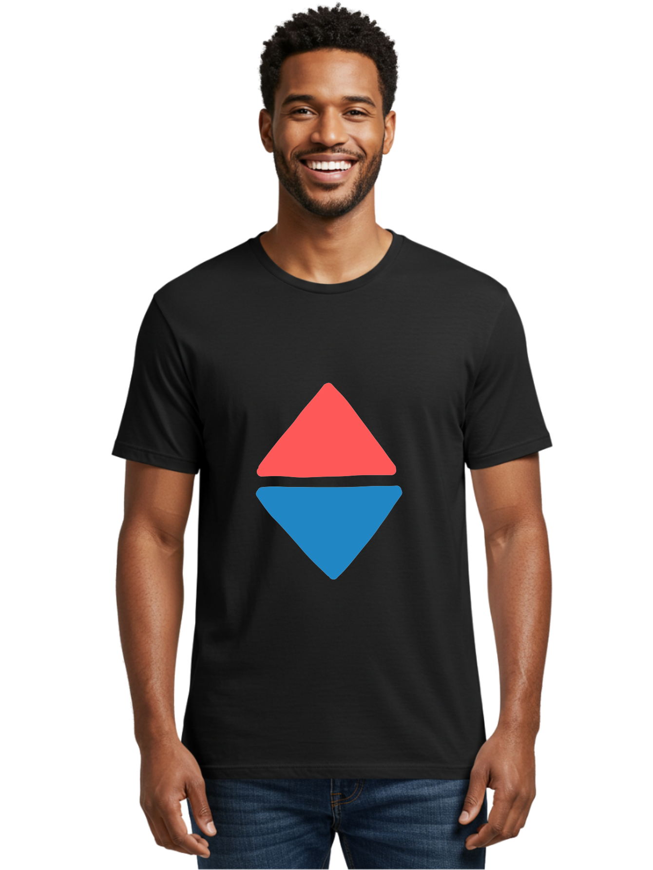 Diamond-Shape Men'S Graphic Tee, 100% Cotton, Comfortable Casual Summer Wear, Machine Washable, Red Diamond, Blue Diamond, Geometric Shapes, Abstract Design, Vibrant Colors, Minimalist Art, Modern Graphics, Diamond Symbol Aab691