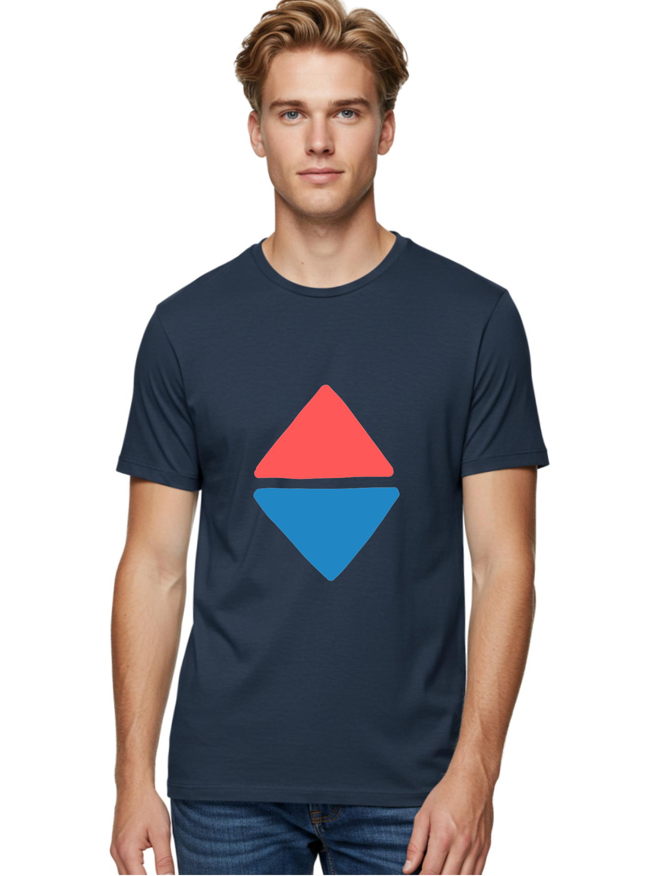 Diamond-Shape Men'S Graphic Tee, 100% Cotton, Comfortable Casual Summer Wear, Machine Washable, Red Diamond, Blue Diamond, Geometric Shapes, Abstract Design, Vibrant Colors, Minimalist Art, Modern Graphics, Diamond Symbol Aab691