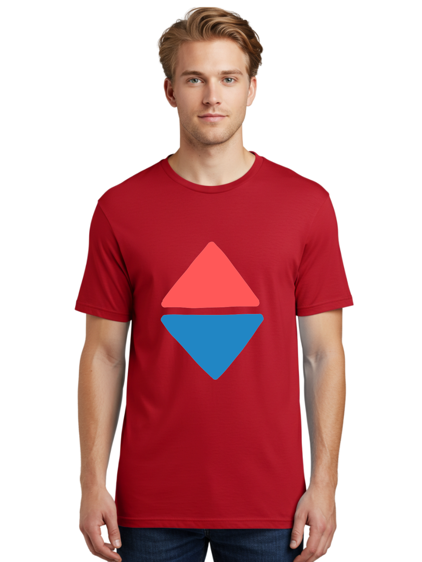 Diamond-Shape Men'S Graphic Tee, 100% Cotton, Comfortable Casual Summer Wear, Machine Washable, Red Diamond, Blue Diamond, Geometric Shapes, Abstract Design, Vibrant Colors, Minimalist Art, Modern Graphics, Diamond Symbol Aab691