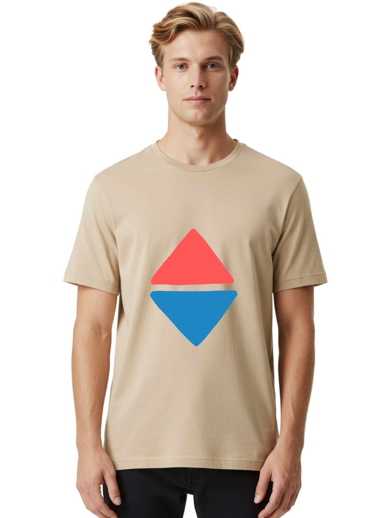 Diamond-Shape Men'S Graphic Tee, 100% Cotton, Comfortable Casual Summer Wear, Machine Washable, Red Diamond, Blue Diamond, Geometric Shapes, Abstract Design, Vibrant Colors, Minimalist Art, Modern Graphics, Diamond Symbol Aab691