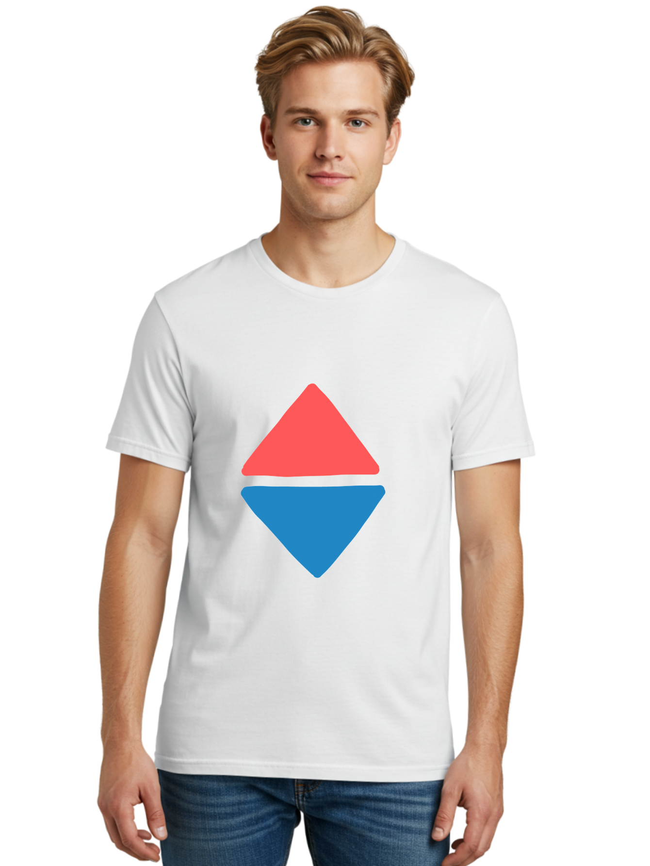 Diamond-Shape Men'S Graphic Tee, 100% Cotton, Comfortable Casual Summer Wear, Machine Washable, Red Diamond, Blue Diamond, Geometric Shapes, Abstract Design, Vibrant Colors, Minimalist Art, Modern Graphics, Diamond Symbol Aab691