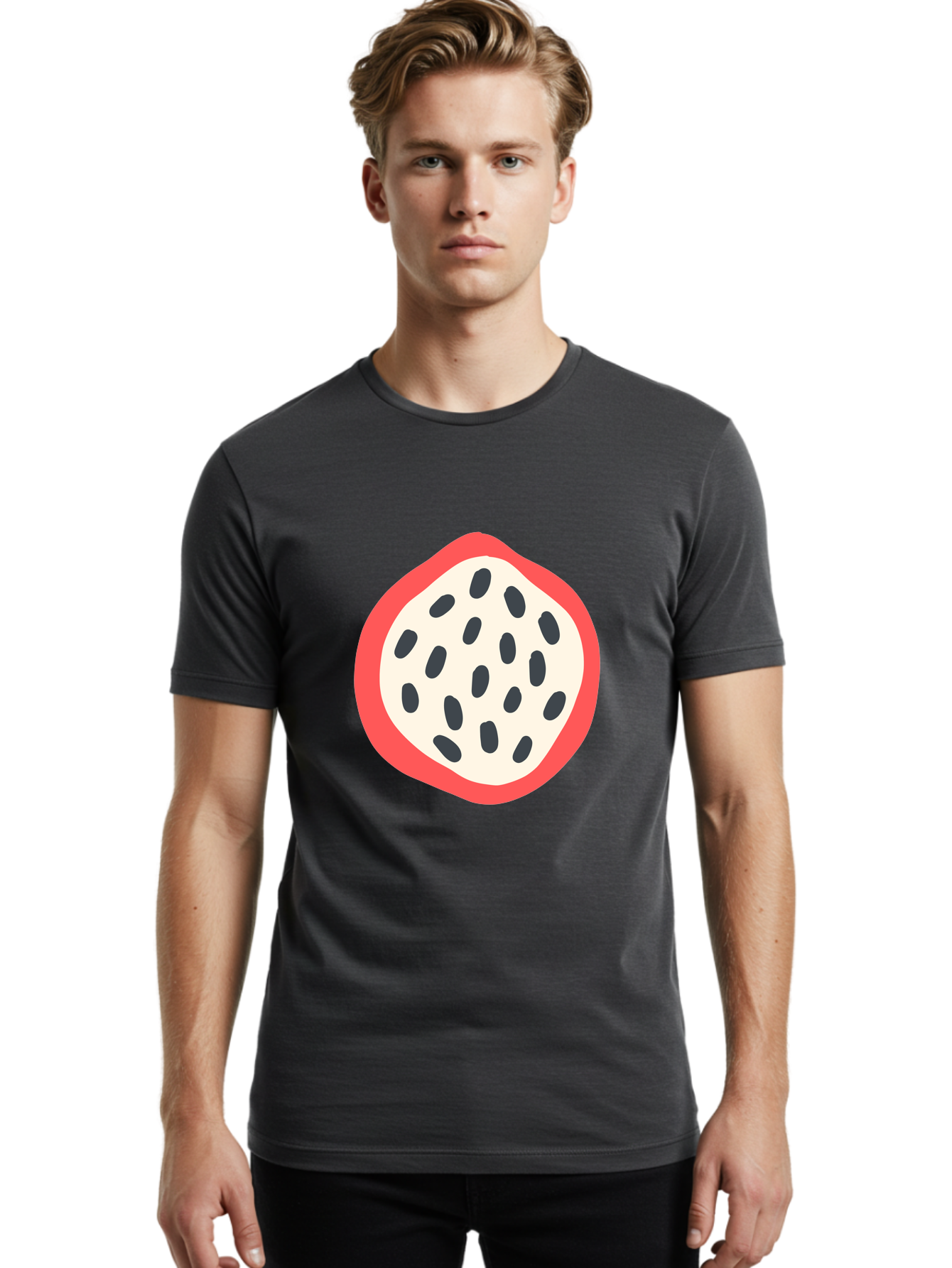 Dragon-Fruit-1 Men'S Graphic Tee, 100% Cotton, Comfortable Casual Summer Wear, Machine Washable, Dragon Fruit, Sliced Fruit, Black Seeds, Red Skin, White Pulp, Exotic Fruit, Tropical Flavors, Vibrant Colors, Healthy Snack, Fruit Illustration Aab692