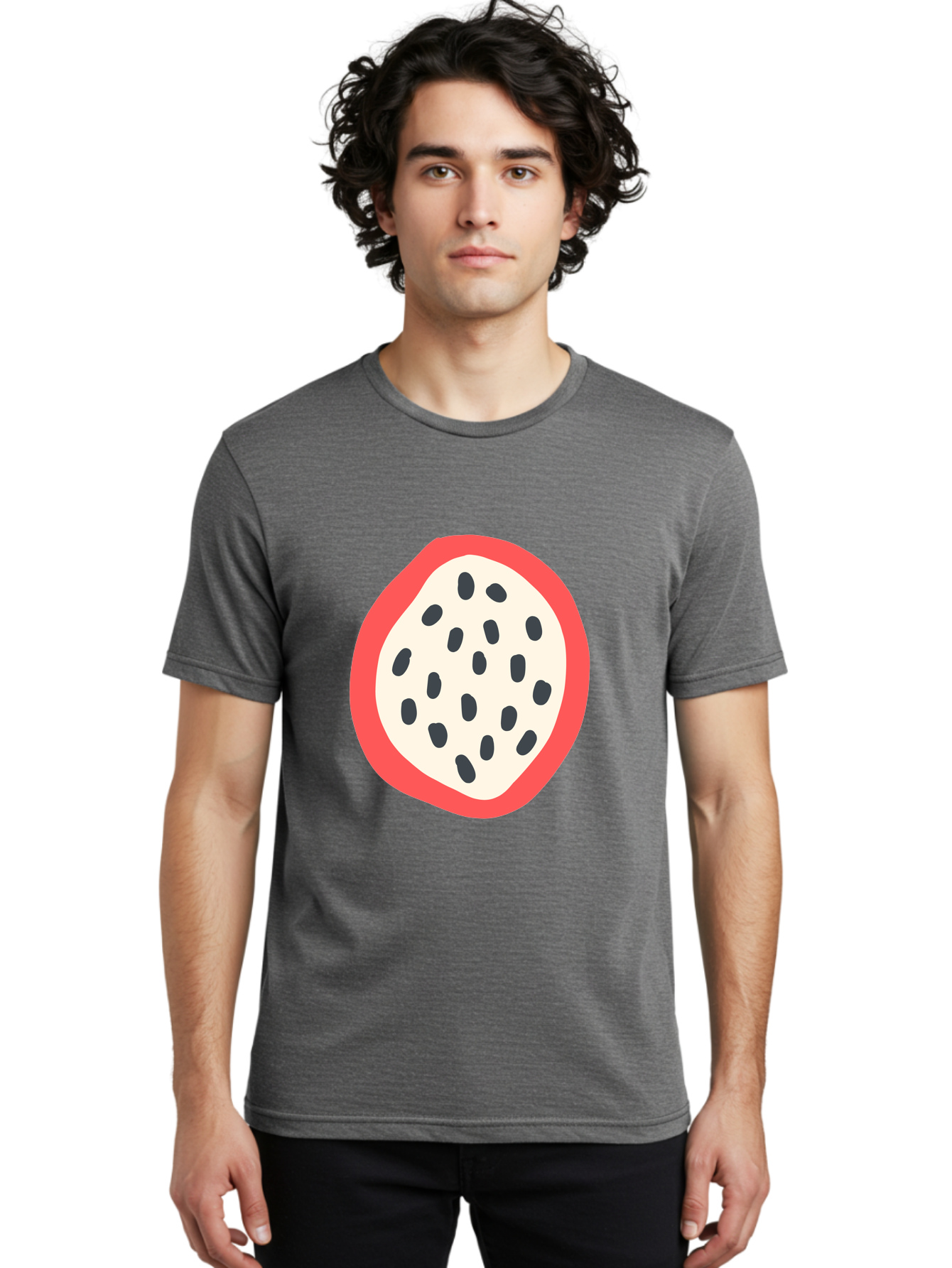 Dragon-Fruit-2 Men'S Graphic Tee, 100% Cotton, Comfortable Casual Summer Wear, Machine Washable, Dragon Fruit Illustration, White And Red Fruit, Black Seeds, Healthy Eating, Exotic Fruit, Tropical Vibes, Digital Art Aab693