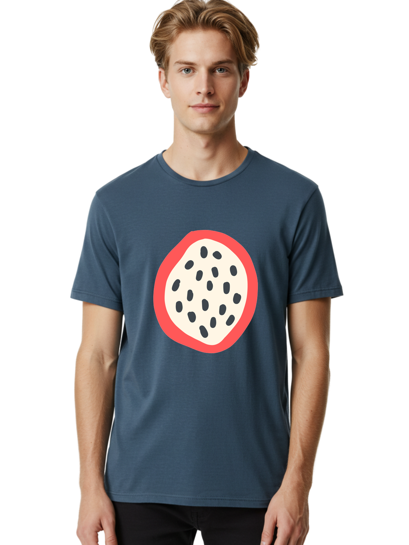 Dragon-Fruit-2 Men'S Graphic Tee, 100% Cotton, Comfortable Casual Summer Wear, Machine Washable, Dragon Fruit Illustration, White And Red Fruit, Black Seeds, Healthy Eating, Exotic Fruit, Tropical Vibes, Digital Art Aab693