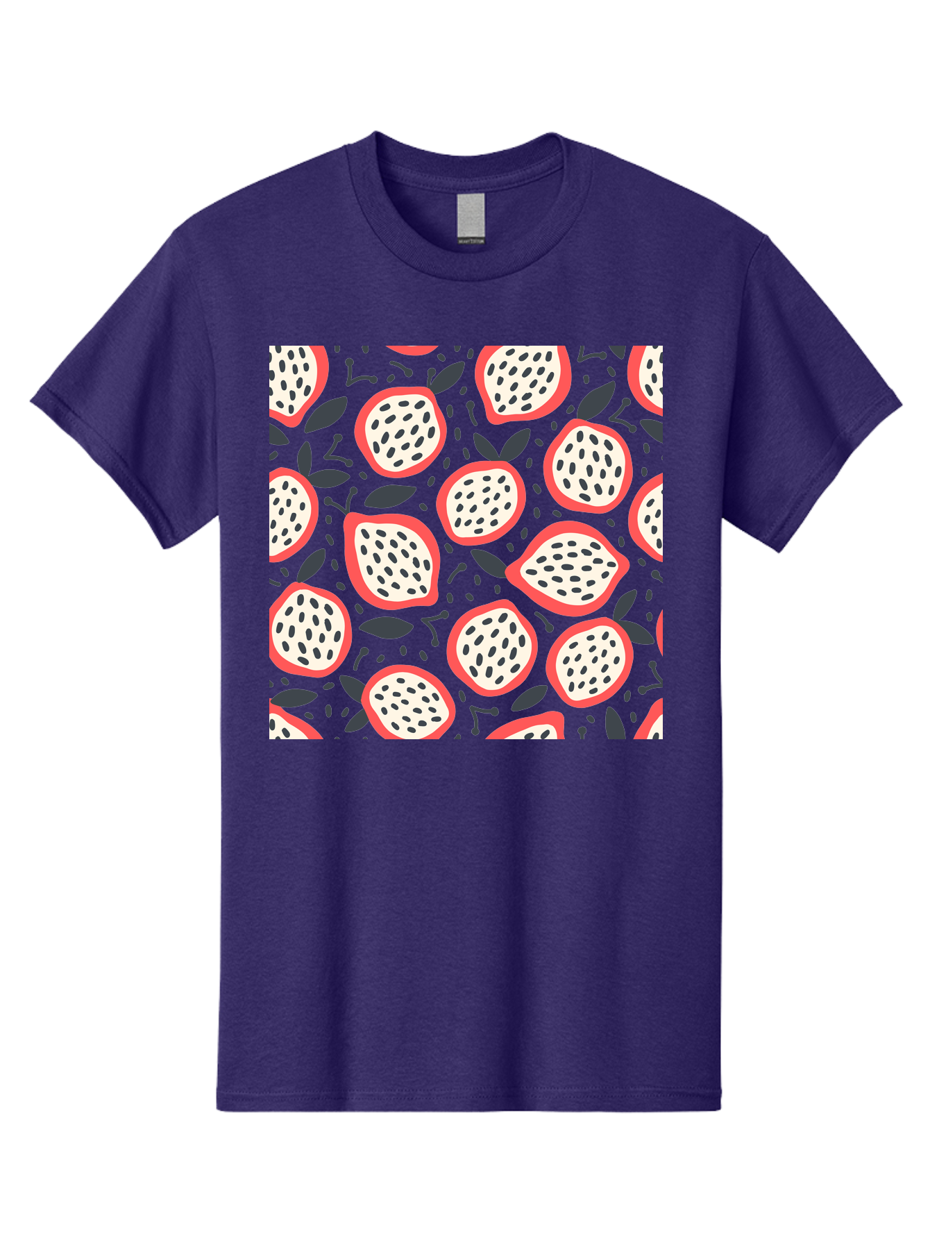 Dragon-Fruit-Pattern Men'S Graphic Tee, 100% Cotton, Comfortable Casual Summer Wear, Machine Washable, Dragon Fruit, Exotic Fruit, Tropical Pattern, Sliced Fruit, Black Seeds, Leaves, Pink Skin, White Flesh, Fruit Design, Seamless Pattern, Aab694