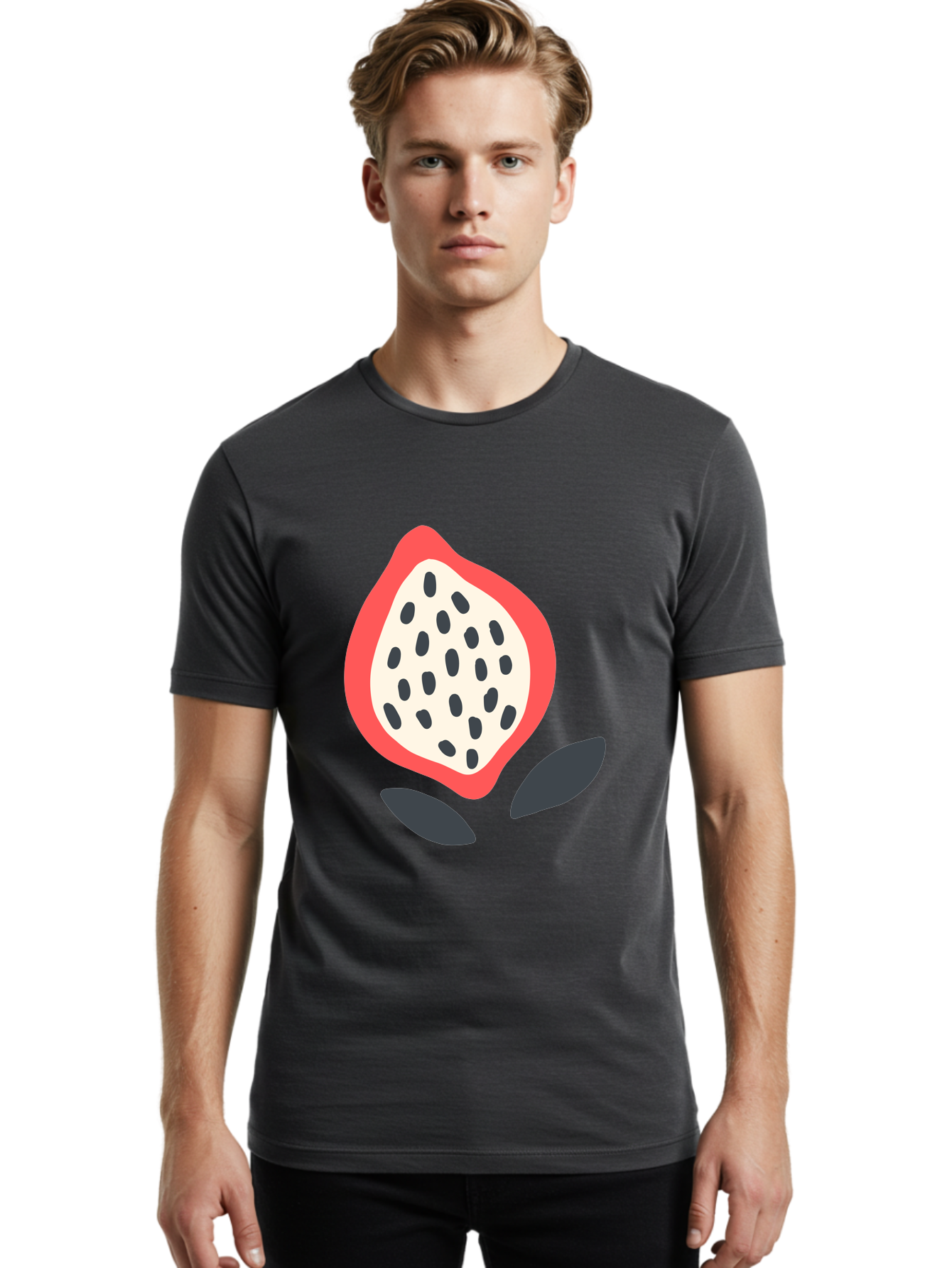 Dragon-Fruit Men'S Graphic Tee, 100% Cotton, Comfortable Casual Summer Wear, Machine Washable, Dragon Fruit, Exotic Fruit, Pink Skin, Black Seeds, White Pulp, Tropical Flavors, Healthy Eating, Fruit Illustration, Minimalist Art, Sweet Treat Aab695