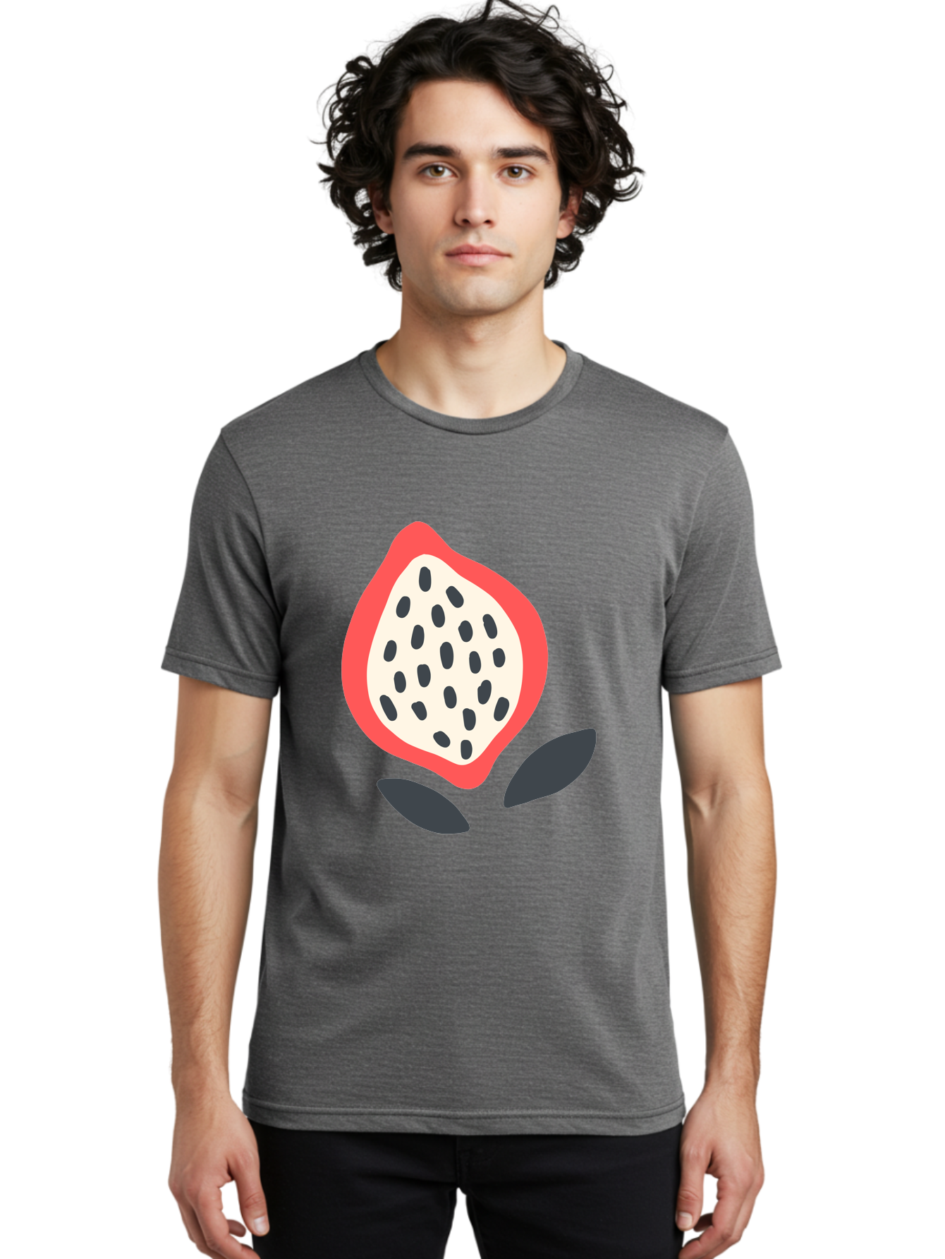 Dragon-Fruit Men'S Graphic Tee, 100% Cotton, Comfortable Casual Summer Wear, Machine Washable, Dragon Fruit, Exotic Fruit, Pink Skin, Black Seeds, White Pulp, Tropical Flavors, Healthy Eating, Fruit Illustration, Minimalist Art, Sweet Treat Aab695
