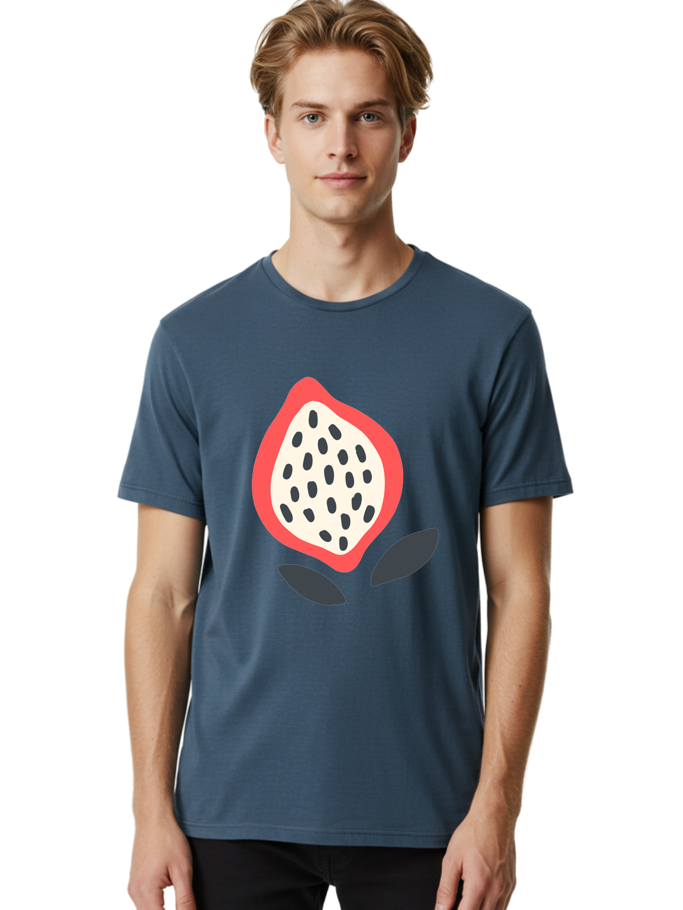 Dragon-Fruit Men'S Graphic Tee, 100% Cotton, Comfortable Casual Summer Wear, Machine Washable, Dragon Fruit, Exotic Fruit, Pink Skin, Black Seeds, White Pulp, Tropical Flavors, Healthy Eating, Fruit Illustration, Minimalist Art, Sweet Treat Aab695
