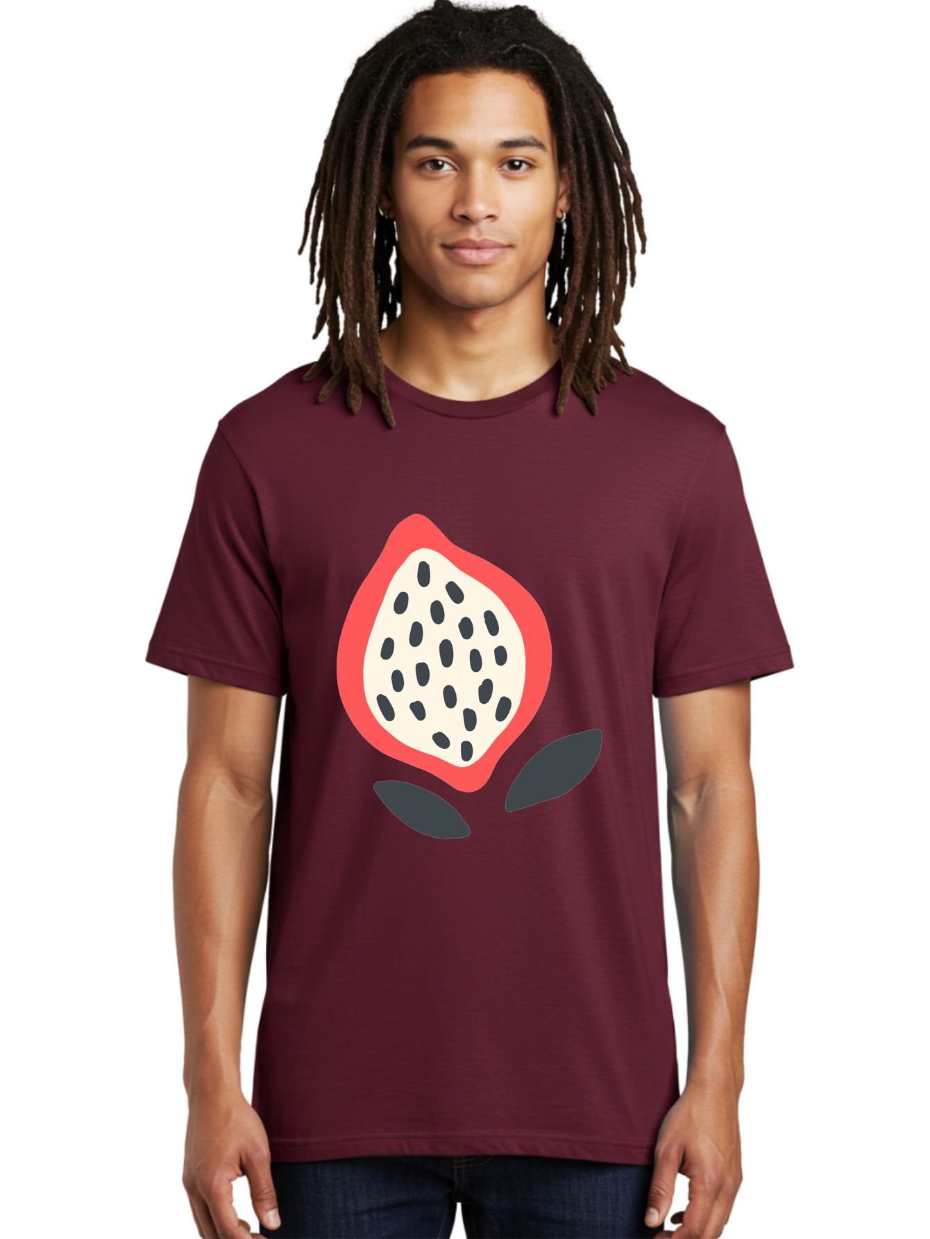 Dragon-Fruit Men'S Graphic Tee, 100% Cotton, Comfortable Casual Summer Wear, Machine Washable, Dragon Fruit, Exotic Fruit, Pink Skin, Black Seeds, White Pulp, Tropical Flavors, Healthy Eating, Fruit Illustration, Minimalist Art, Sweet Treat Aab695