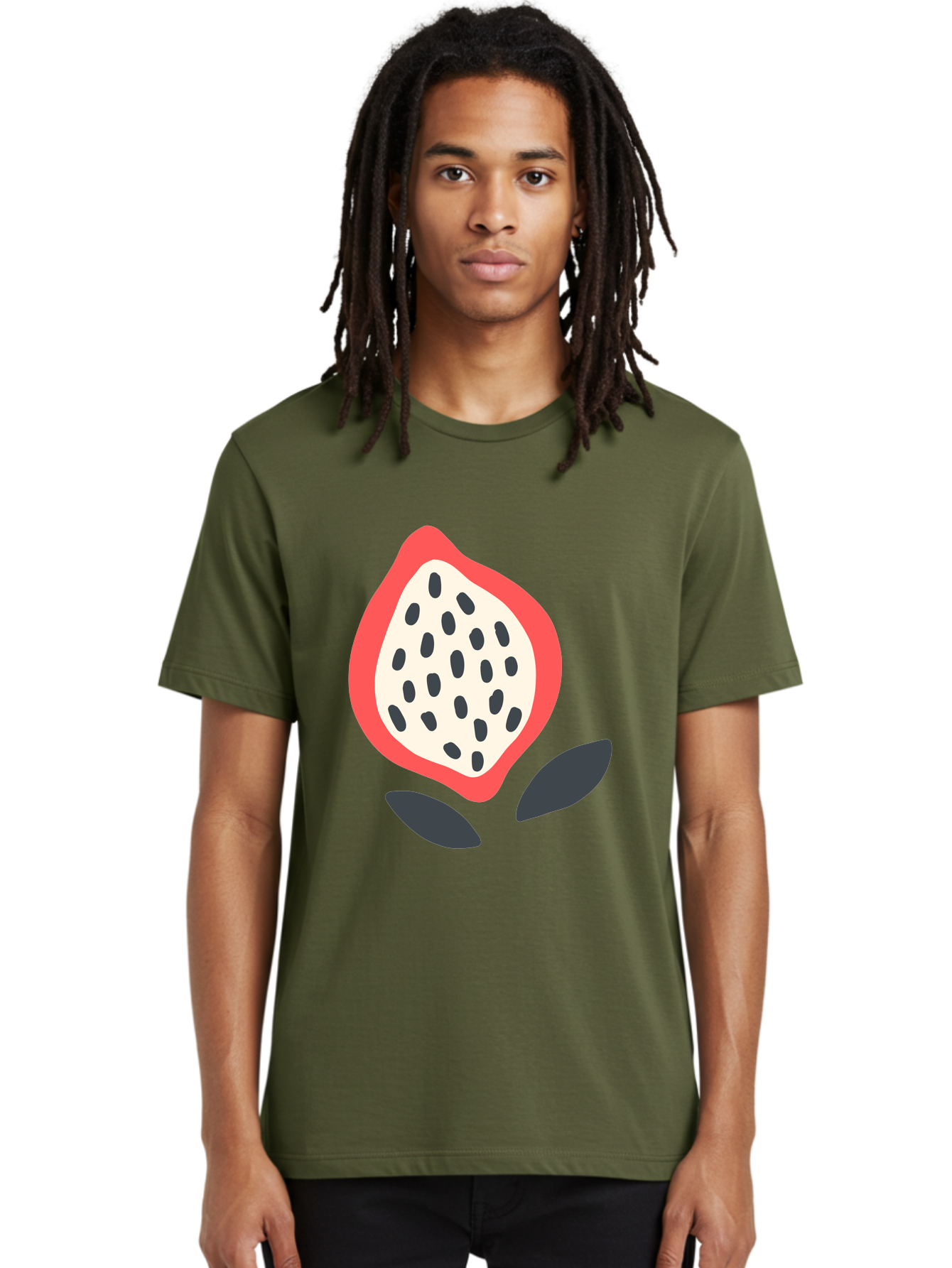 Dragon-Fruit Men'S Graphic Tee, 100% Cotton, Comfortable Casual Summer Wear, Machine Washable, Dragon Fruit, Exotic Fruit, Pink Skin, Black Seeds, White Pulp, Tropical Flavors, Healthy Eating, Fruit Illustration, Minimalist Art, Sweet Treat Aab695