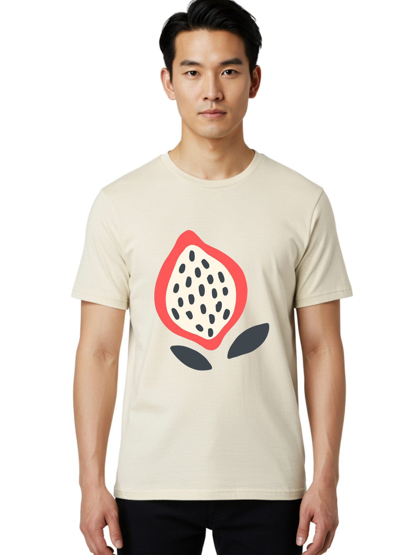 Dragon-Fruit Men'S Graphic Tee, 100% Cotton, Comfortable Casual Summer Wear, Machine Washable, Dragon Fruit, Exotic Fruit, Pink Skin, Black Seeds, White Pulp, Tropical Flavors, Healthy Eating, Fruit Illustration, Minimalist Art, Sweet Treat Aab695