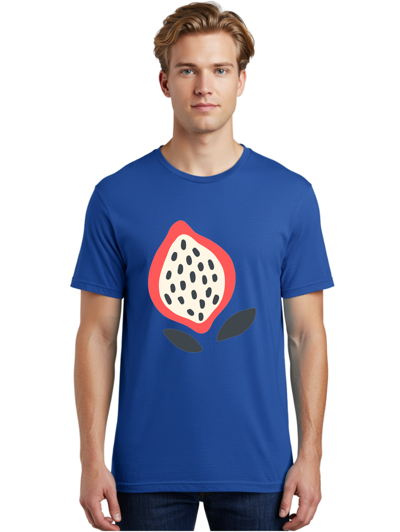 Dragon-Fruit Men'S Graphic Tee, 100% Cotton, Comfortable Casual Summer Wear, Machine Washable, Dragon Fruit, Exotic Fruit, Pink Skin, Black Seeds, White Pulp, Tropical Flavors, Healthy Eating, Fruit Illustration, Minimalist Art, Sweet Treat Aab695