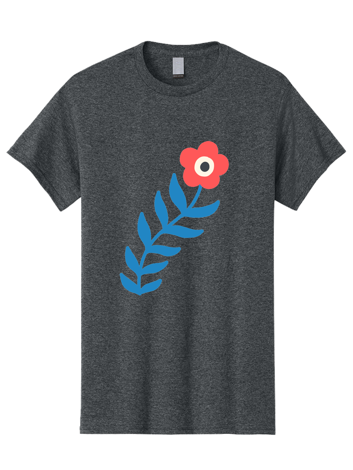 Evil-Eye-Flower Men'S Graphic Tee, 100% Cotton, Comfortable Casual Summer Wear, Machine Washable, Red Flower With White And Black Center, Blue Leaves, Abstract Floral Design, Modern Art, Stylized Bloom, Simple Shapes, Minimalist Illustration Aab697