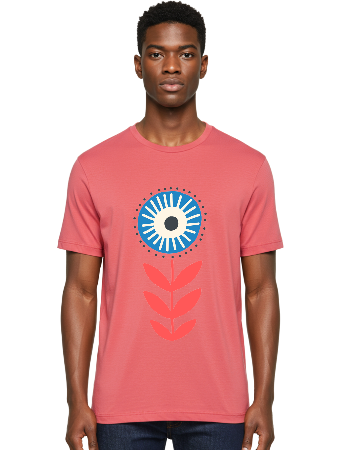 Eye-Flower-1 Men'S Graphic Tee, 100% Cotton, Comfortable Casual Summer Wear, Machine Washable, Evil Eye Symbol, Blue And White Eye, Protection Charm, Floral Design, Red Leaves, Abstract Art, Mystical Motif, Symbolic Artwork Aab698