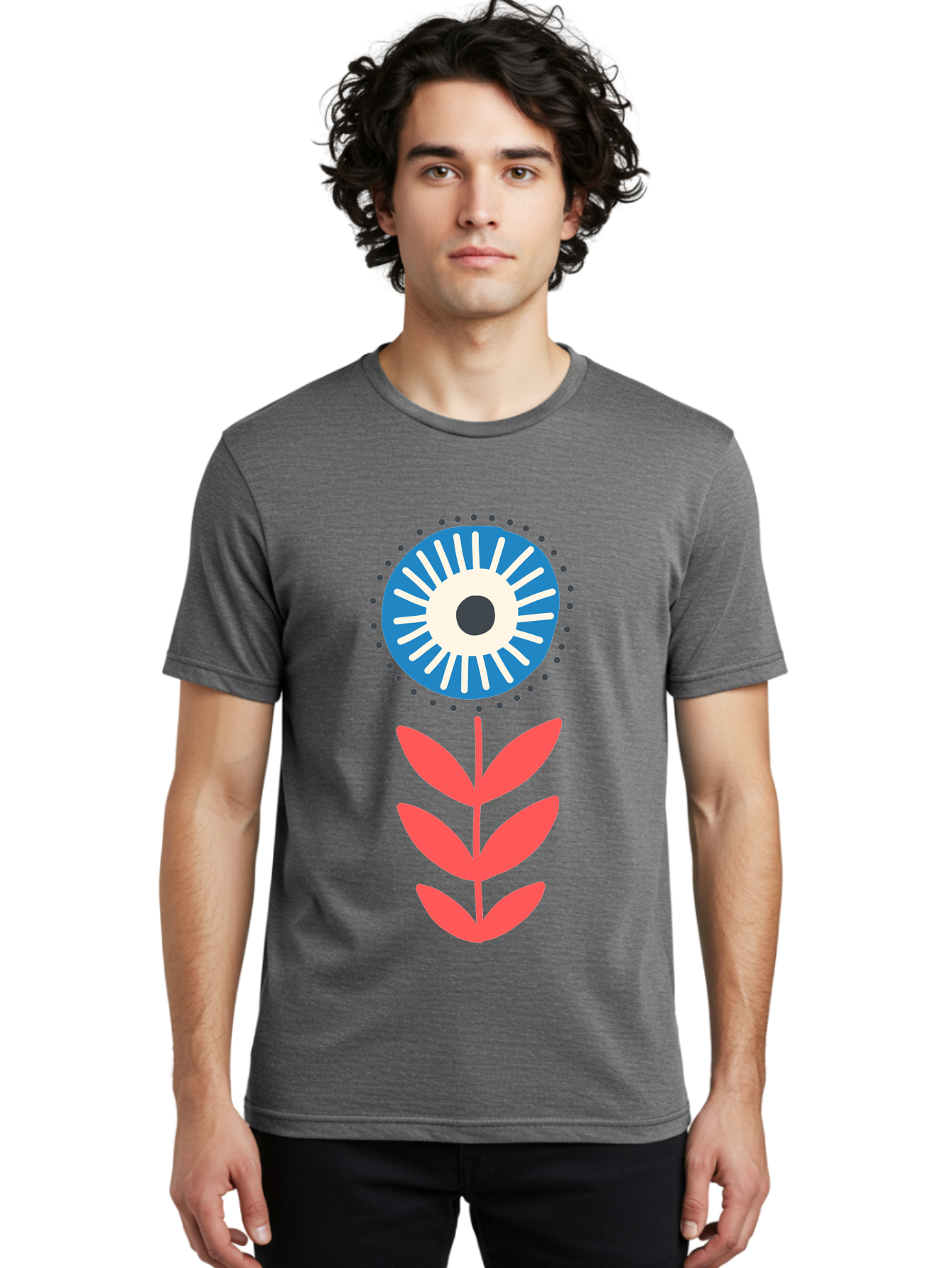Eye-Flower-1 Men'S Graphic Tee, 100% Cotton, Comfortable Casual Summer Wear, Machine Washable, Evil Eye Symbol, Blue And White Eye, Protection Charm, Floral Design, Red Leaves, Abstract Art, Mystical Motif, Symbolic Artwork Aab698