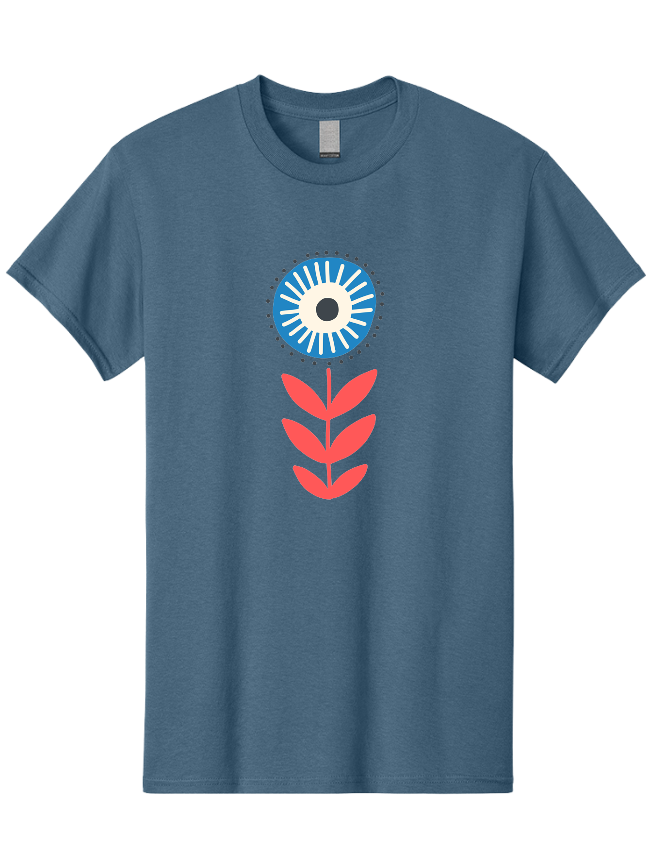 Eye-Flower-1 Men'S Graphic Tee, 100% Cotton, Comfortable Casual Summer Wear, Machine Washable, Evil Eye Symbol, Blue And White Eye, Protection Charm, Floral Design, Red Leaves, Abstract Art, Mystical Motif, Symbolic Artwork Aab698