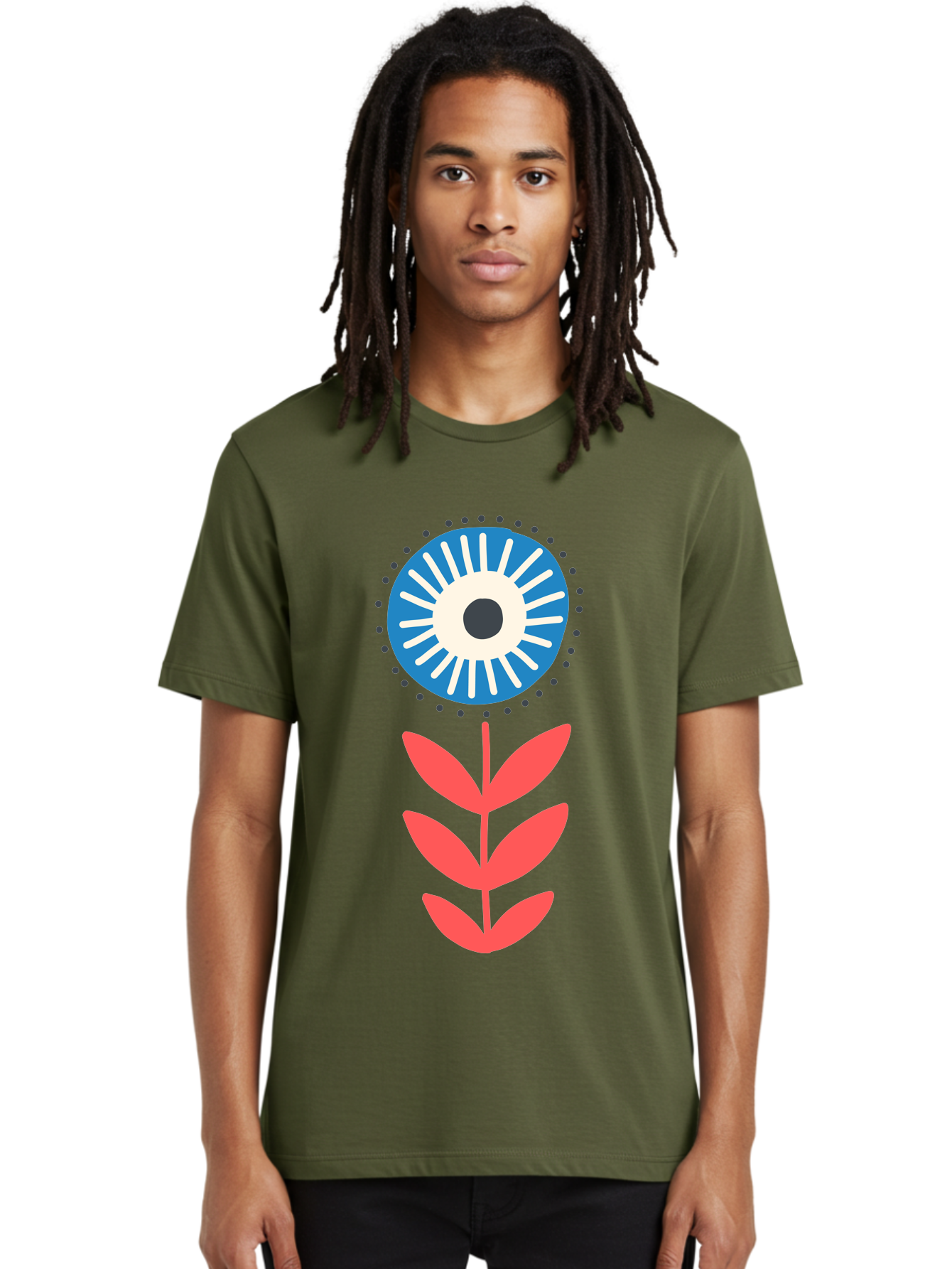 Eye-Flower-1 Men'S Graphic Tee, 100% Cotton, Comfortable Casual Summer Wear, Machine Washable, Evil Eye Symbol, Blue And White Eye, Protection Charm, Floral Design, Red Leaves, Abstract Art, Mystical Motif, Symbolic Artwork Aab698