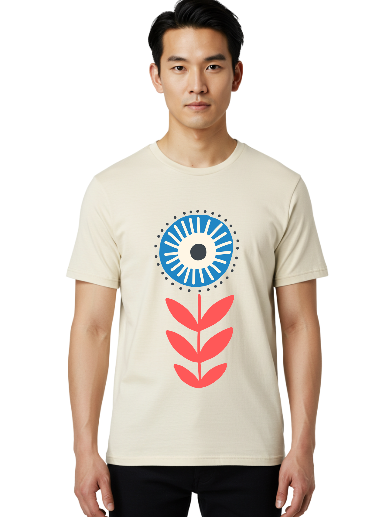 Eye-Flower-1 Men'S Graphic Tee, 100% Cotton, Comfortable Casual Summer Wear, Machine Washable, Evil Eye Symbol, Blue And White Eye, Protection Charm, Floral Design, Red Leaves, Abstract Art, Mystical Motif, Symbolic Artwork Aab698