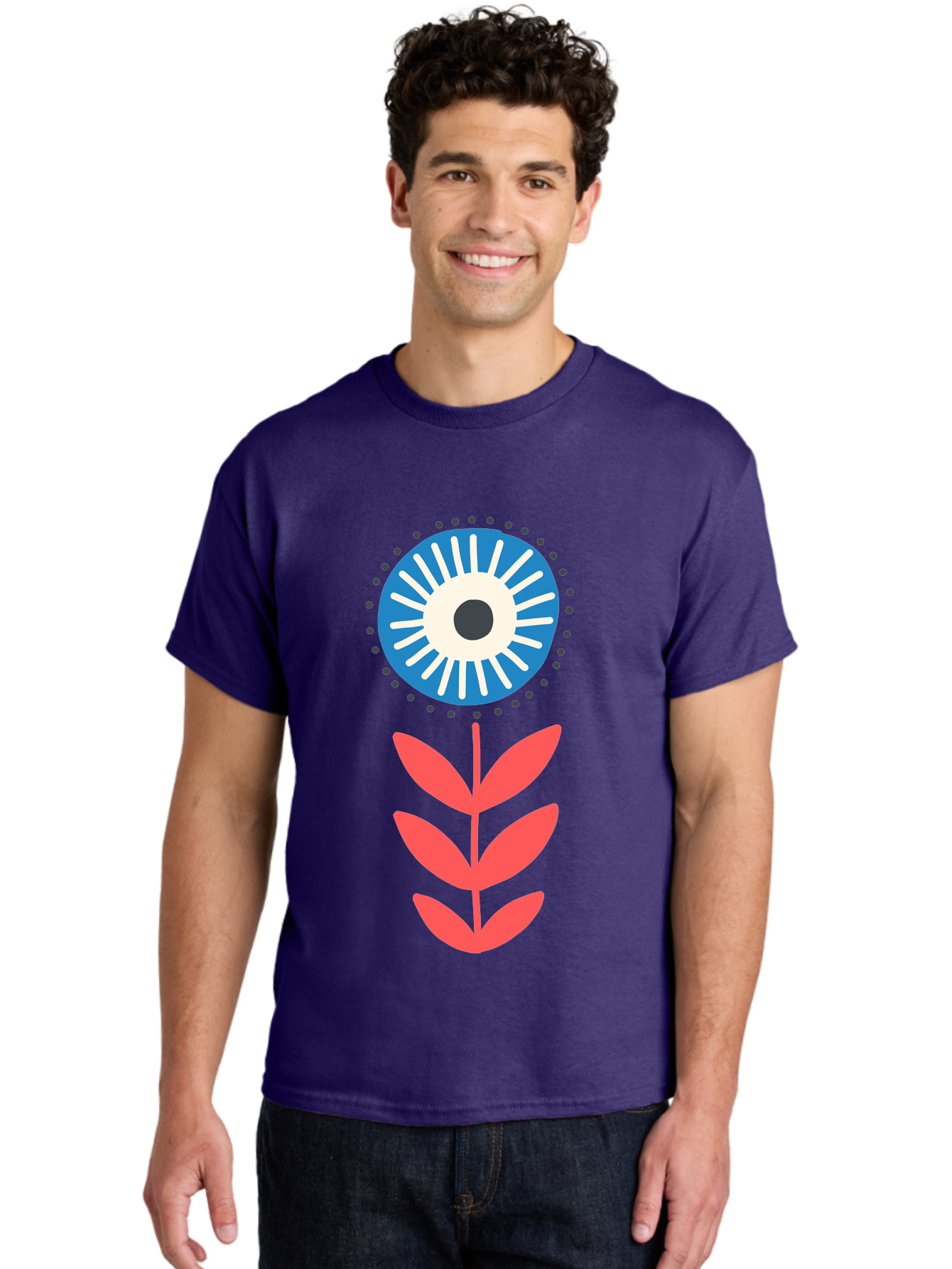 Eye-Flower-1 Men'S Graphic Tee, 100% Cotton, Comfortable Casual Summer Wear, Machine Washable, Evil Eye Symbol, Blue And White Eye, Protection Charm, Floral Design, Red Leaves, Abstract Art, Mystical Motif, Symbolic Artwork Aab698