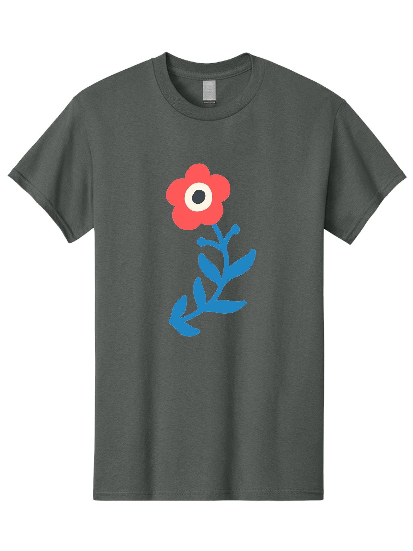 Eye-Flower Men'S Graphic Tee, 100% Cotton, Comfortable Casual Summer Wear, Machine Washable, Cartoon Flower, Floral Design, Red Bloom, Blue Leaves, Eye In Flower, Quirky Art, Illustration, Pop Art, Modern Art, Abstract Art, Red Petals, Aab699