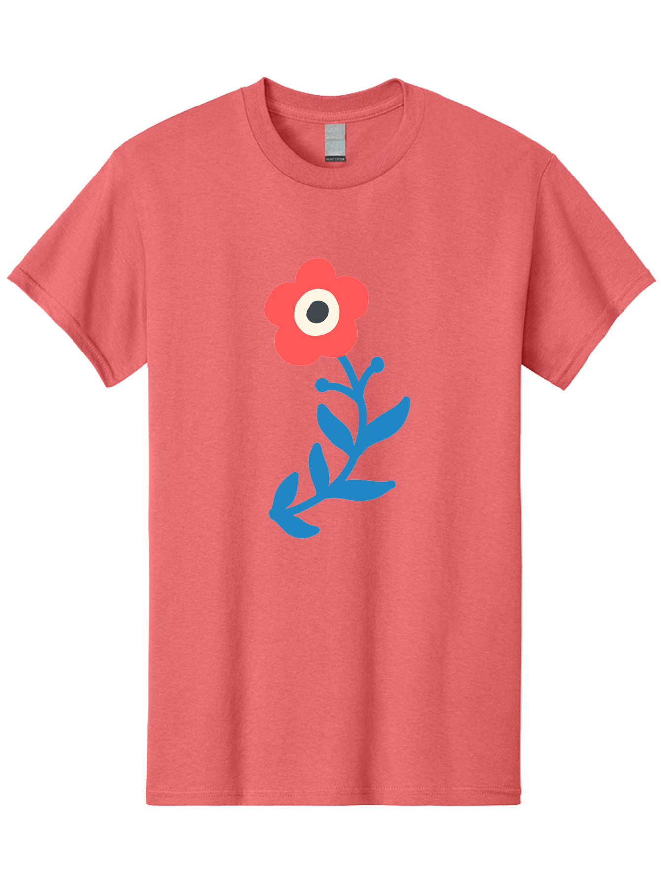 Eye-Flower Men'S Graphic Tee, 100% Cotton, Comfortable Casual Summer Wear, Machine Washable, Cartoon Flower, Floral Design, Red Bloom, Blue Leaves, Eye In Flower, Quirky Art, Illustration, Pop Art, Modern Art, Abstract Art, Red Petals, Aab699