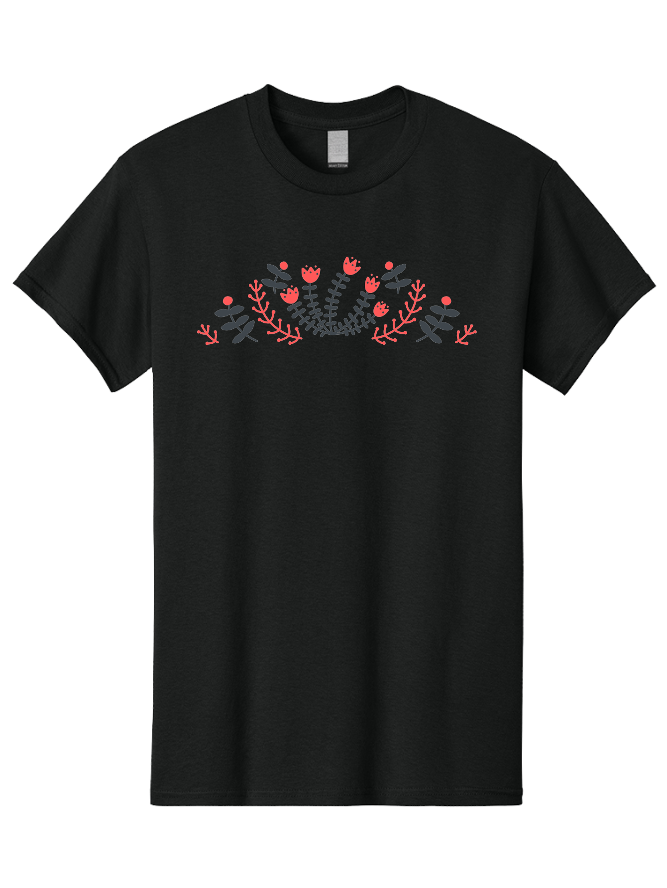 Floral-Design Men'S Graphic Tee, 100% Cotton, Comfortable Casual Summer Wear, Machine Washable, Floral Pattern, Elegant Design, Delicate Flowers, Pink Blooms, Dark Blue Leaves, Whimsical Arrangement, Beautiful Artwork, Floral Wreath, Aab700