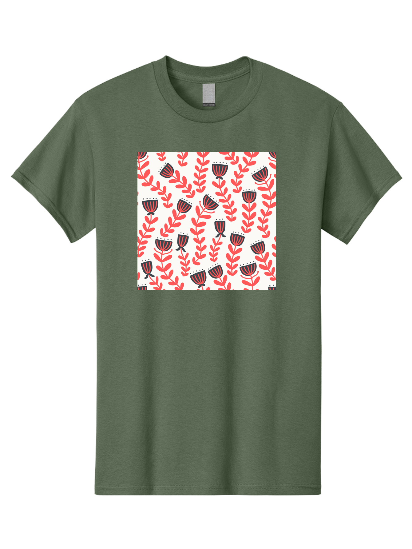 Floral-Pattern-14 Men'S Graphic Tee, 100% Cotton, Comfortable Casual Summer Wear, Machine Washable, Repeating Floral Pattern, Red Leaves, Black And Red Flowers, Minimalist Design, Simple Shapes, Folk Art Style, Wallpaper Design, Aab707